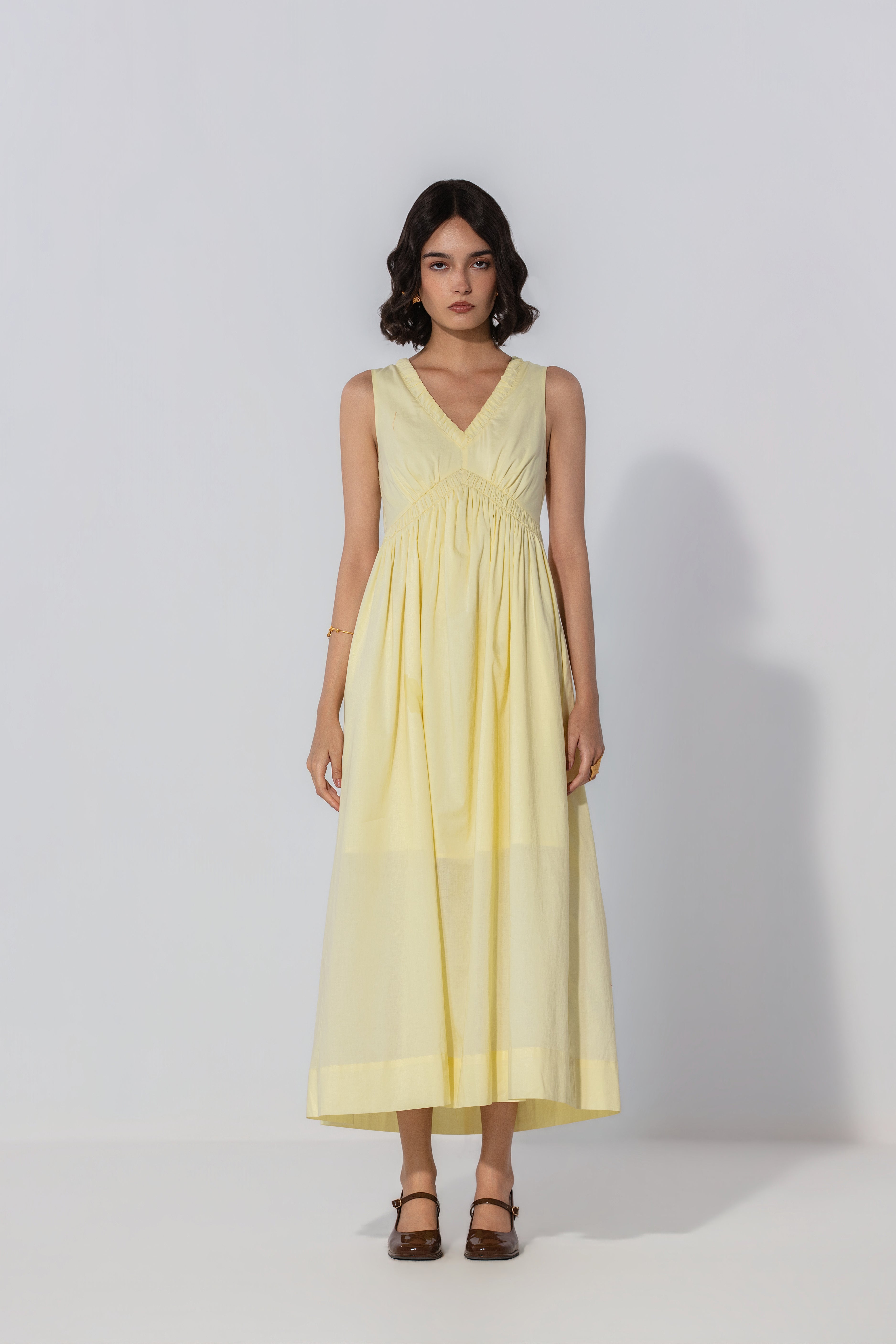 Butter V-Neck Gathered Maxi Dress