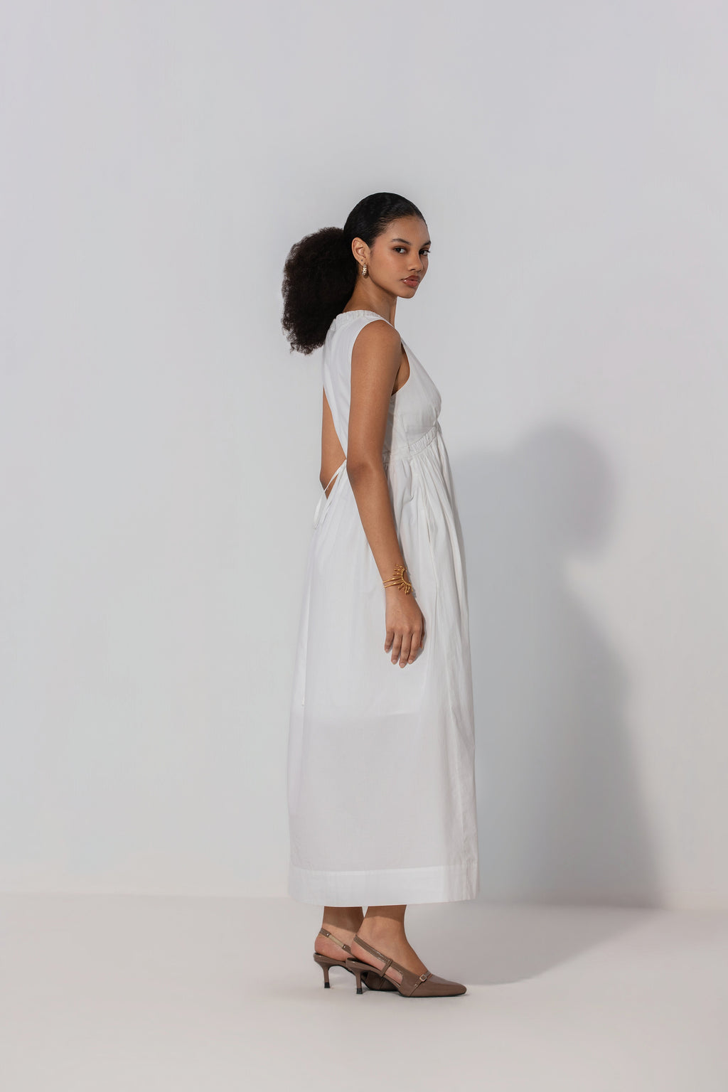 Bella in Ivory V-Neck Gathered Maxi Dress
