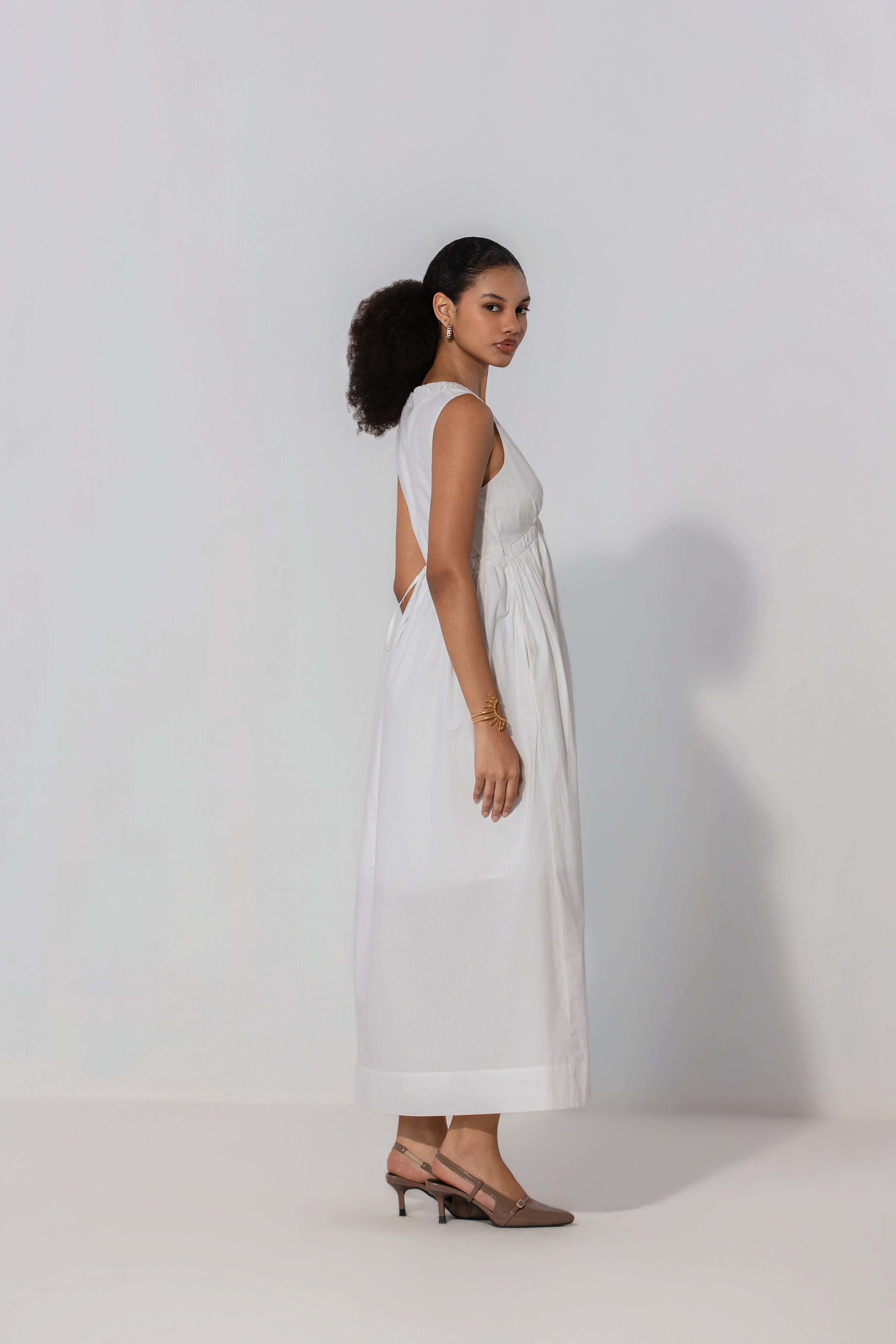 Bella in Ivory V-Neck Gathered Maxi Dress