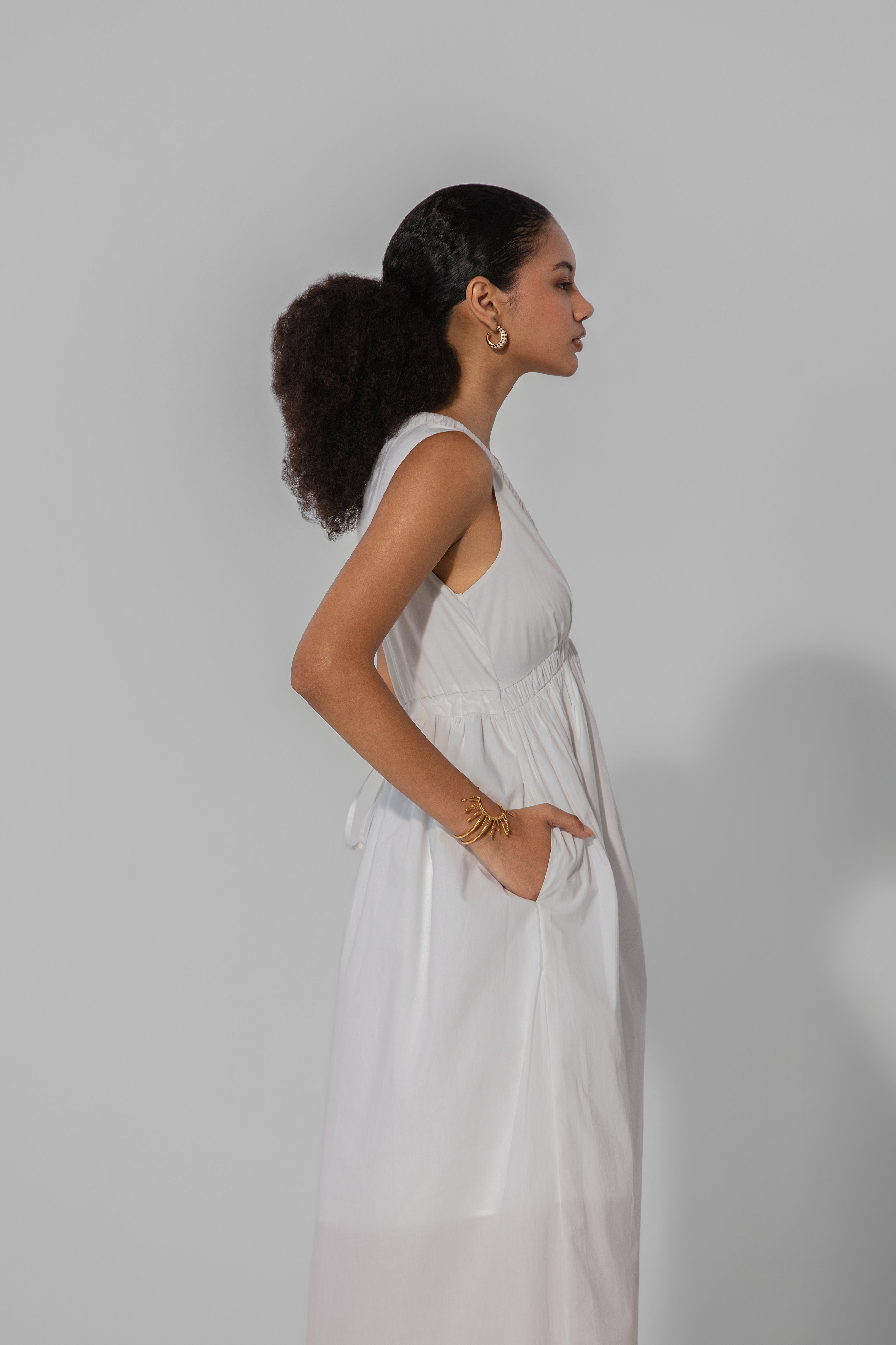 Bella in Ivory V-Neck Gathered Maxi Dress