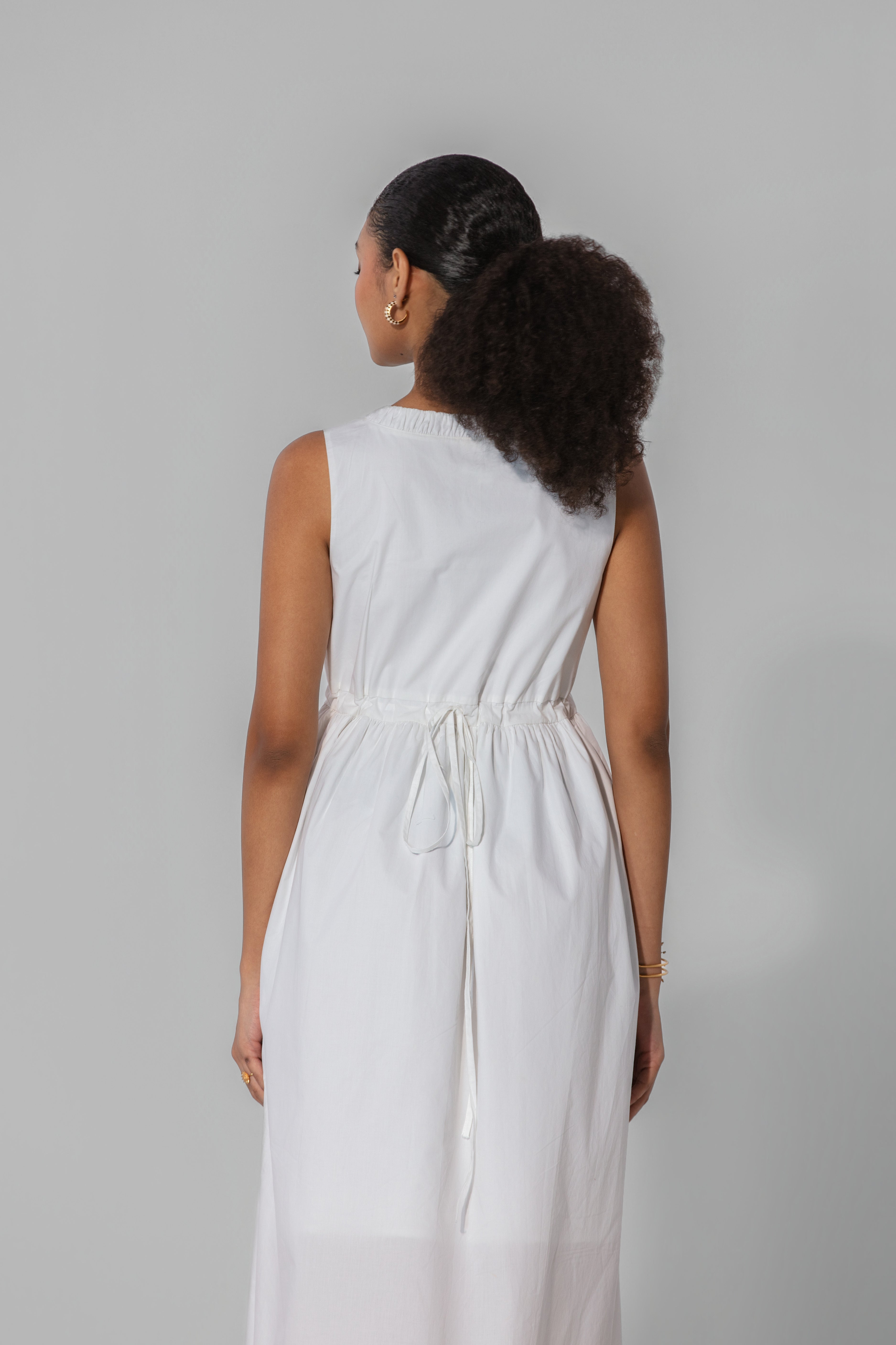 Ivory V-Neck Gathered Maxi Dress