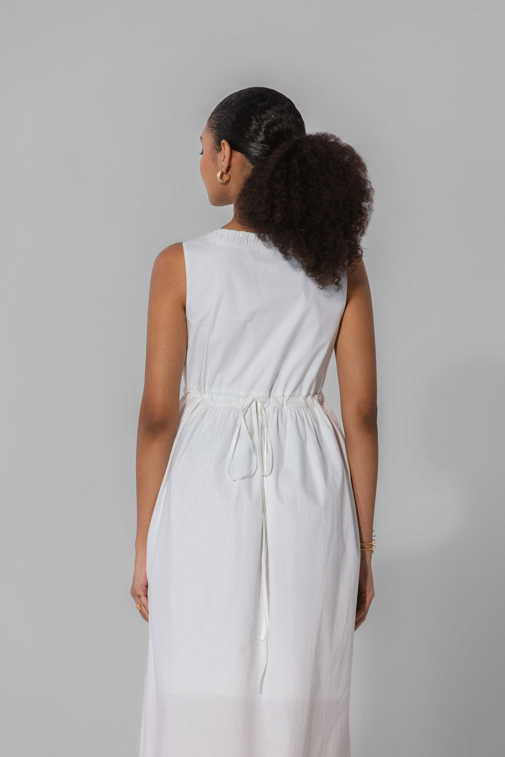 Bella in Ivory V-Neck Gathered Maxi Dress