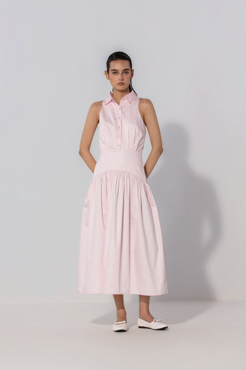 Anushree in Blush Collared Drop-Waist Maxi Dress