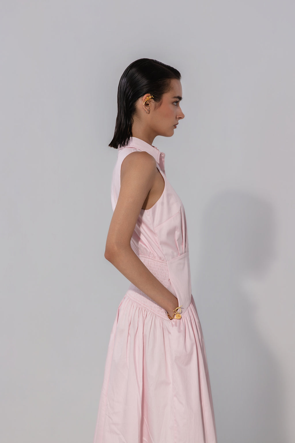 Blush Collared Drop-Waist Maxi Dress