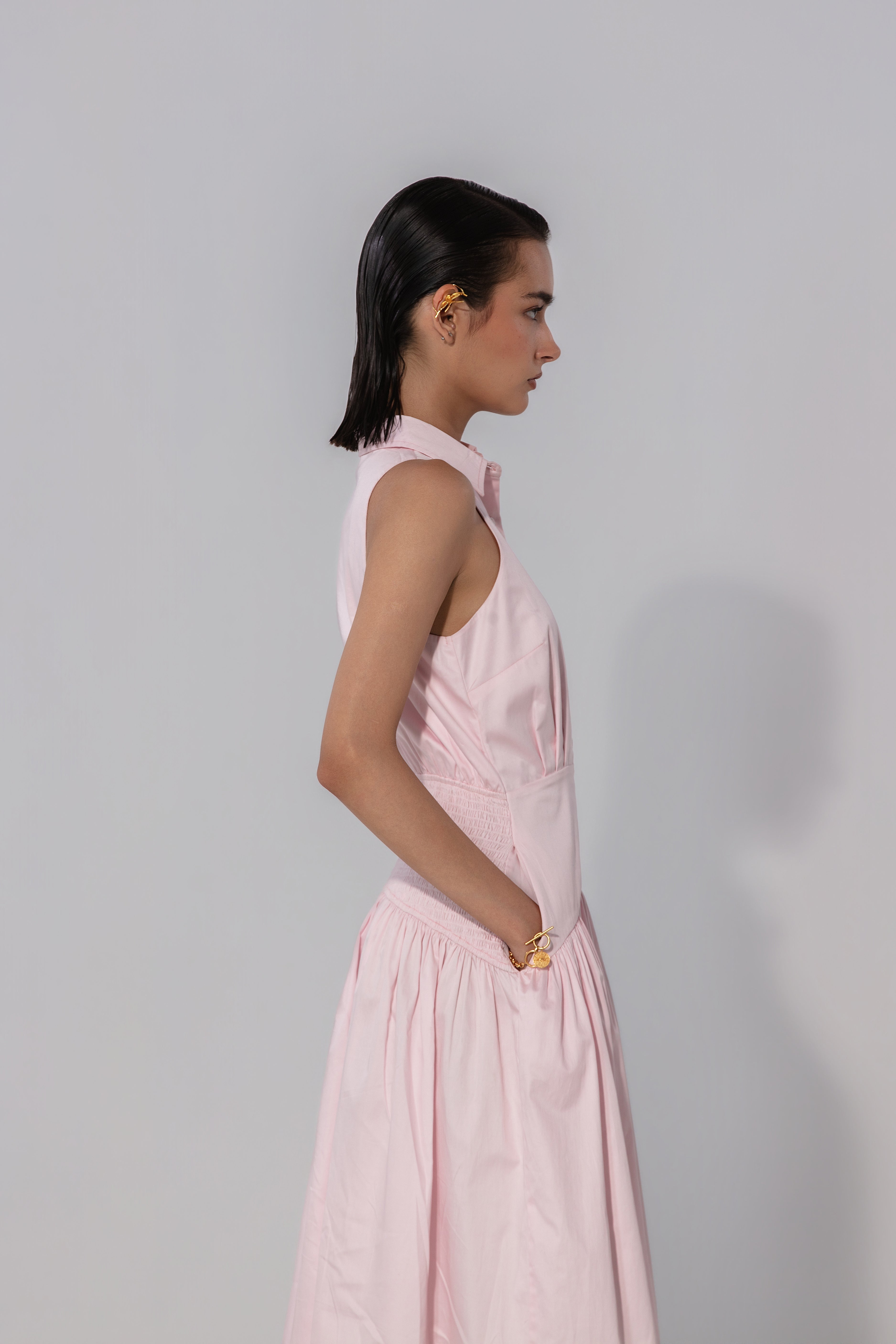 Anushree in Blush Collared Drop-Waist Maxi Dress
