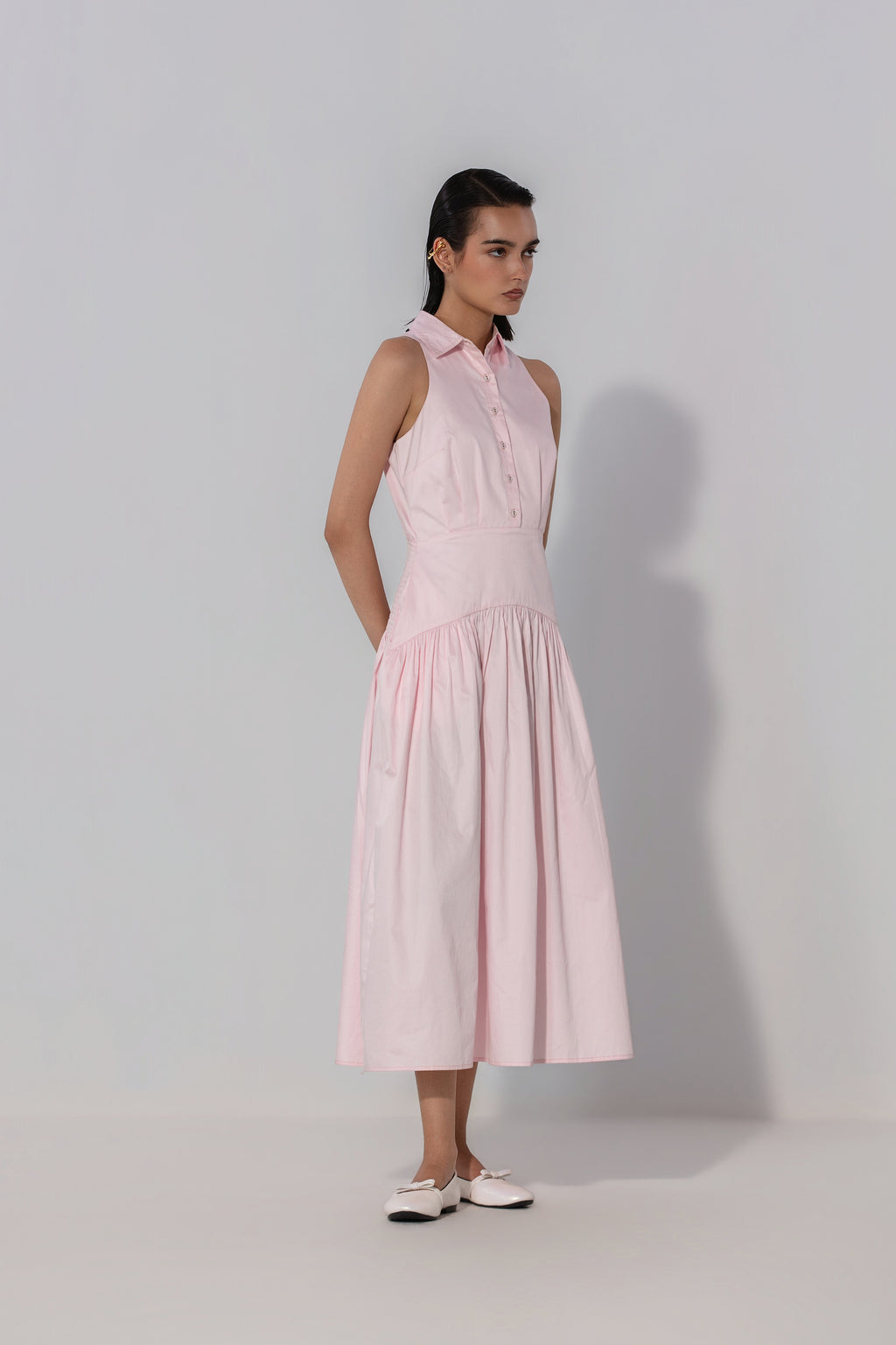 Anushree in Blush Collared Drop-Waist Maxi Dress