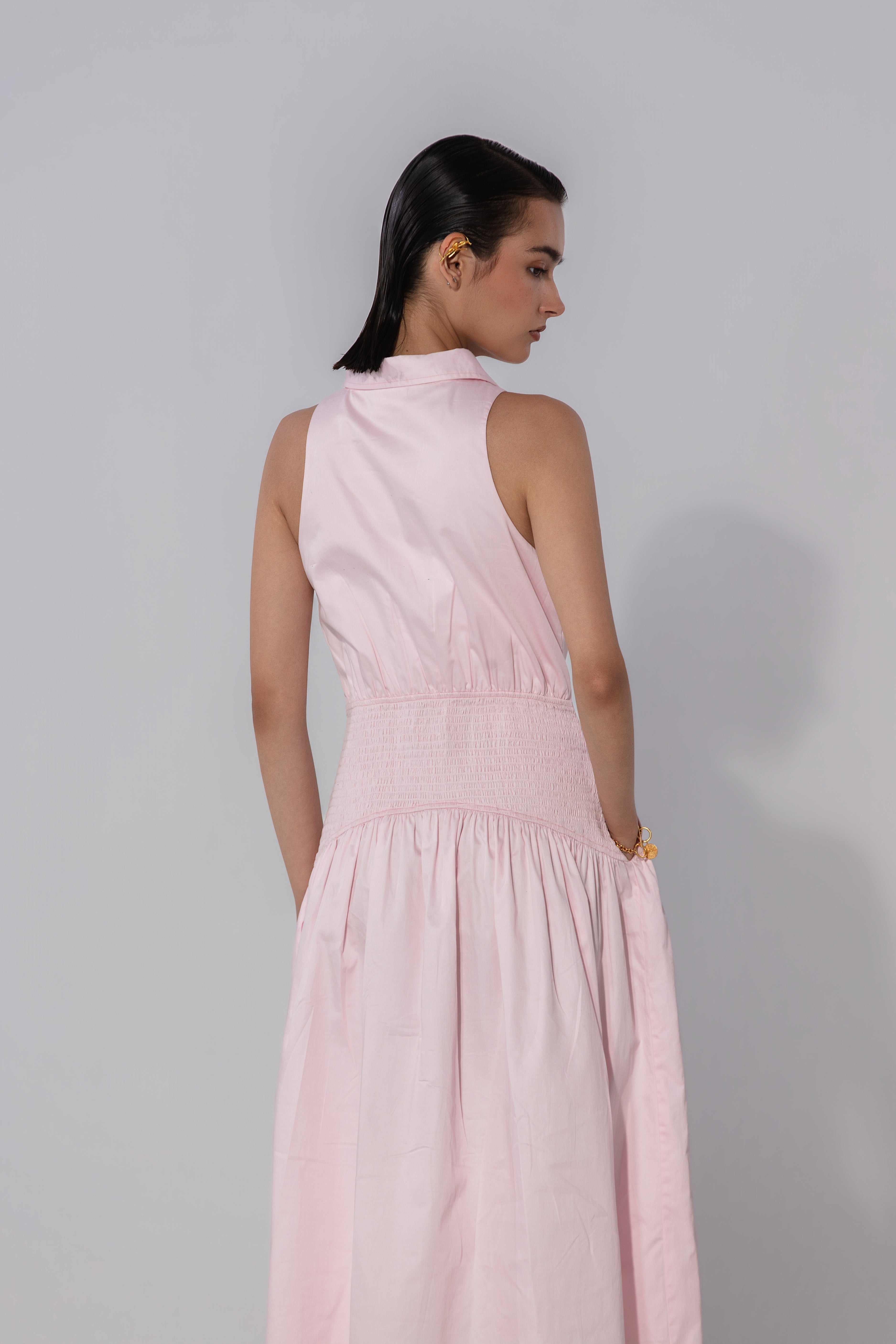 Anushree in Blush Collared Drop-Waist Maxi Dress