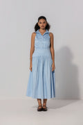 Sky Collared Drop-Waist Maxi Dress