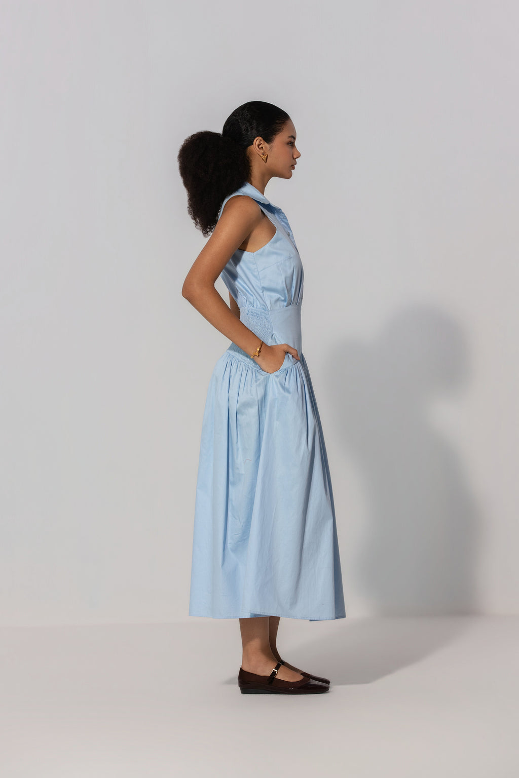 Rubby in Sky Collared Drop-Waist Maxi Dress