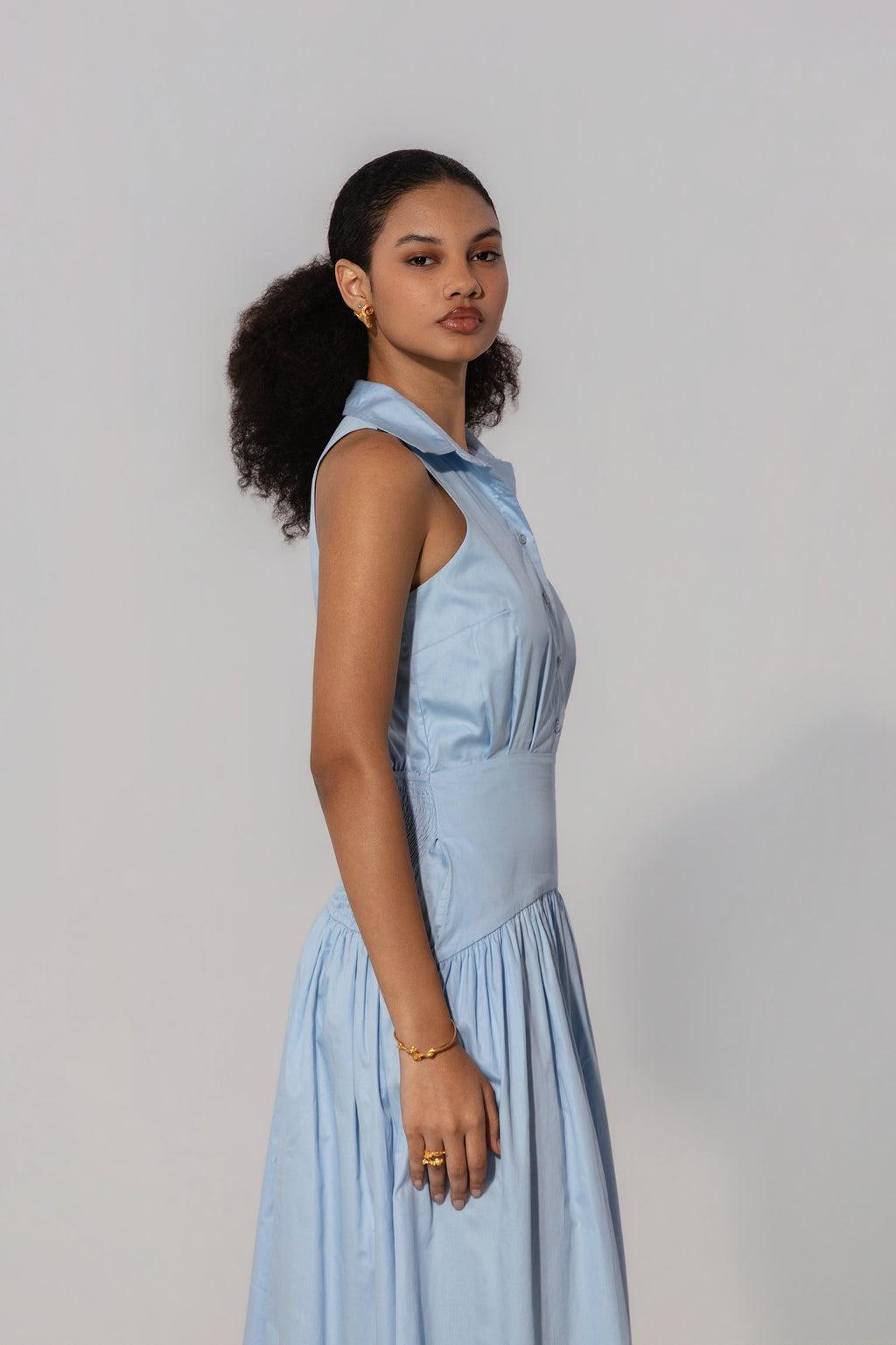 Rubby in Sky Collared Drop-Waist Maxi Dress
