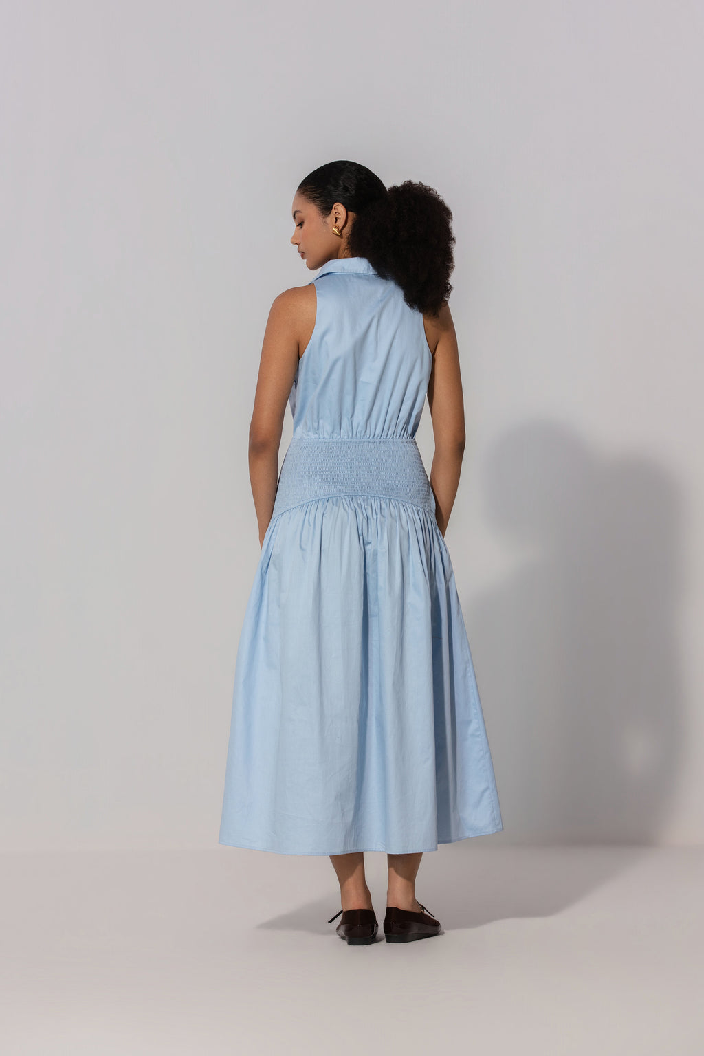 Rubby in Sky Collared Drop-Waist Maxi Dress