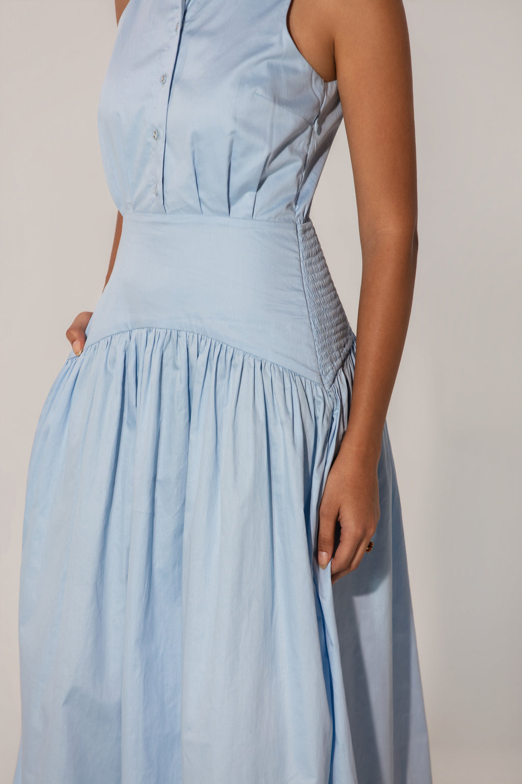 Rubby in Sky Collared Drop-Waist Maxi Dress