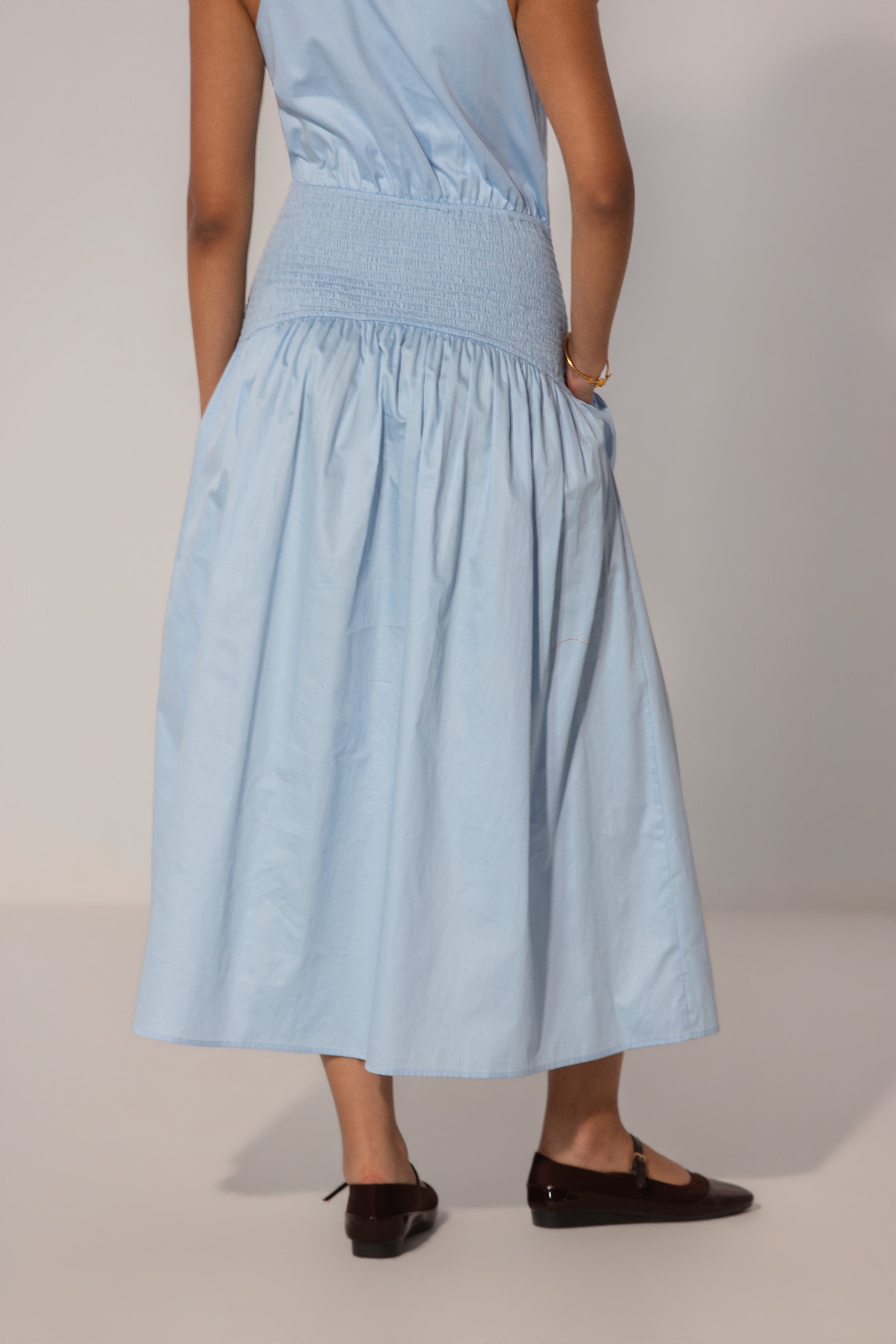 Rubby in Sky Collared Drop-Waist Maxi Dress