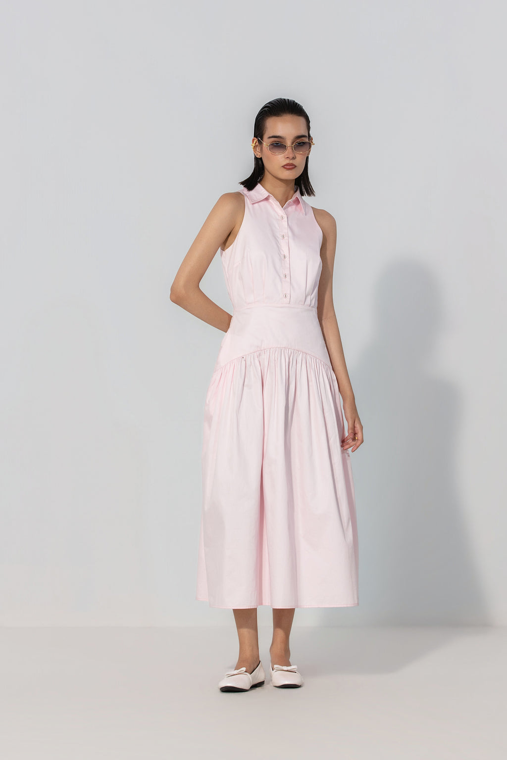 Anushree in Blush Collared Drop-Waist Maxi Dress