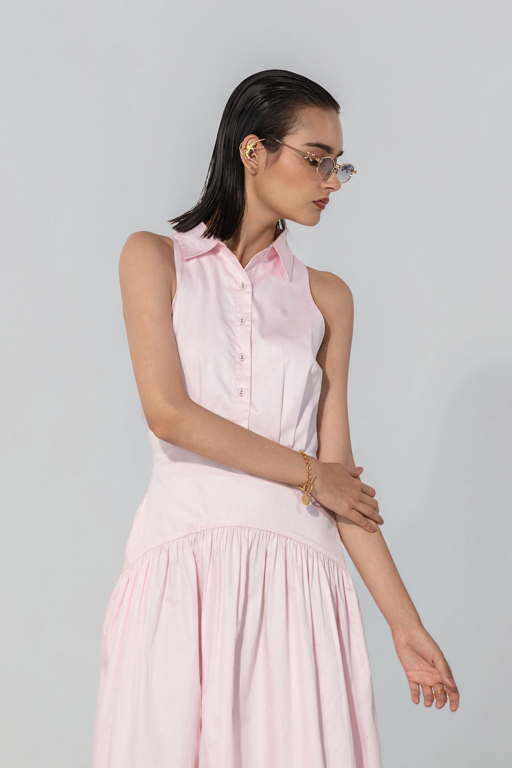 Anushree in Blush Collared Drop-Waist Maxi Dress