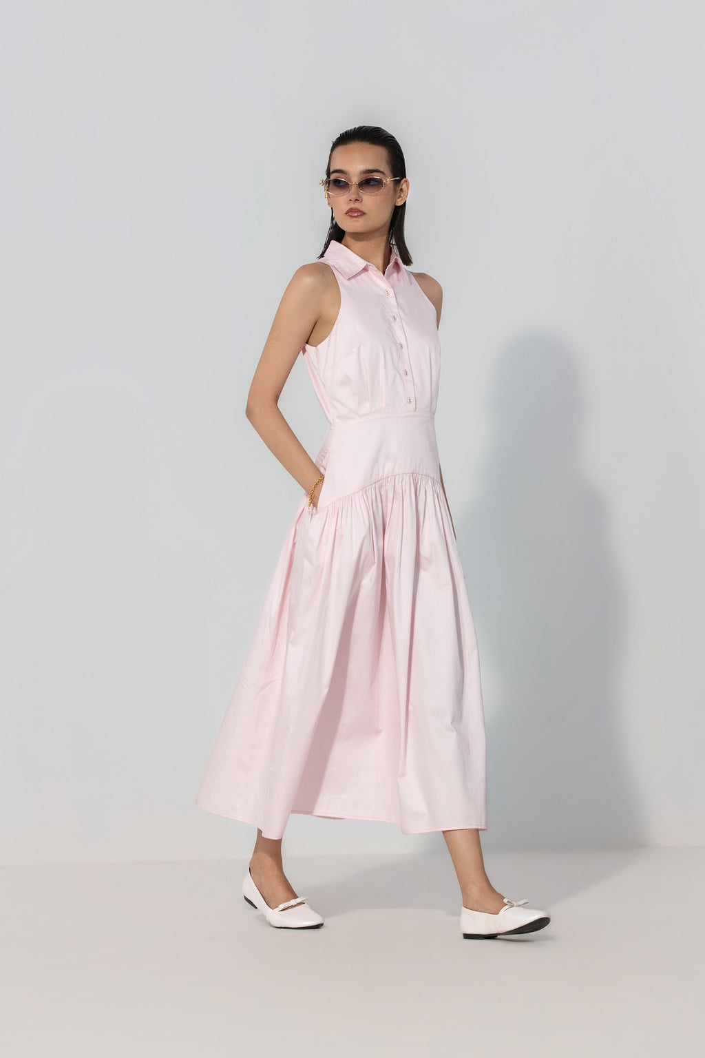 Anushree in Blush Collared Drop-Waist Maxi Dress