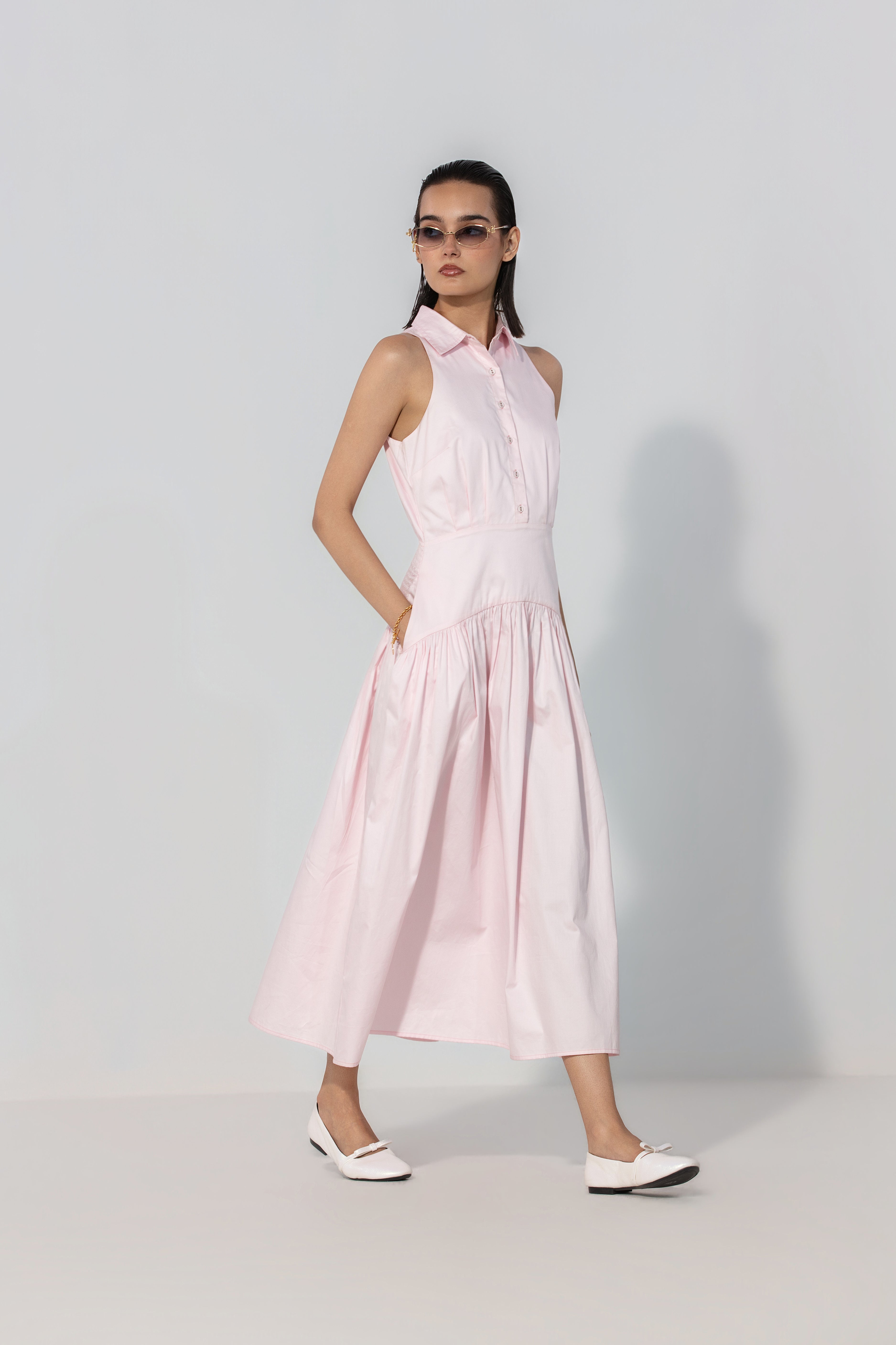 Anushree in Blush Collared Drop-Waist Maxi Dress