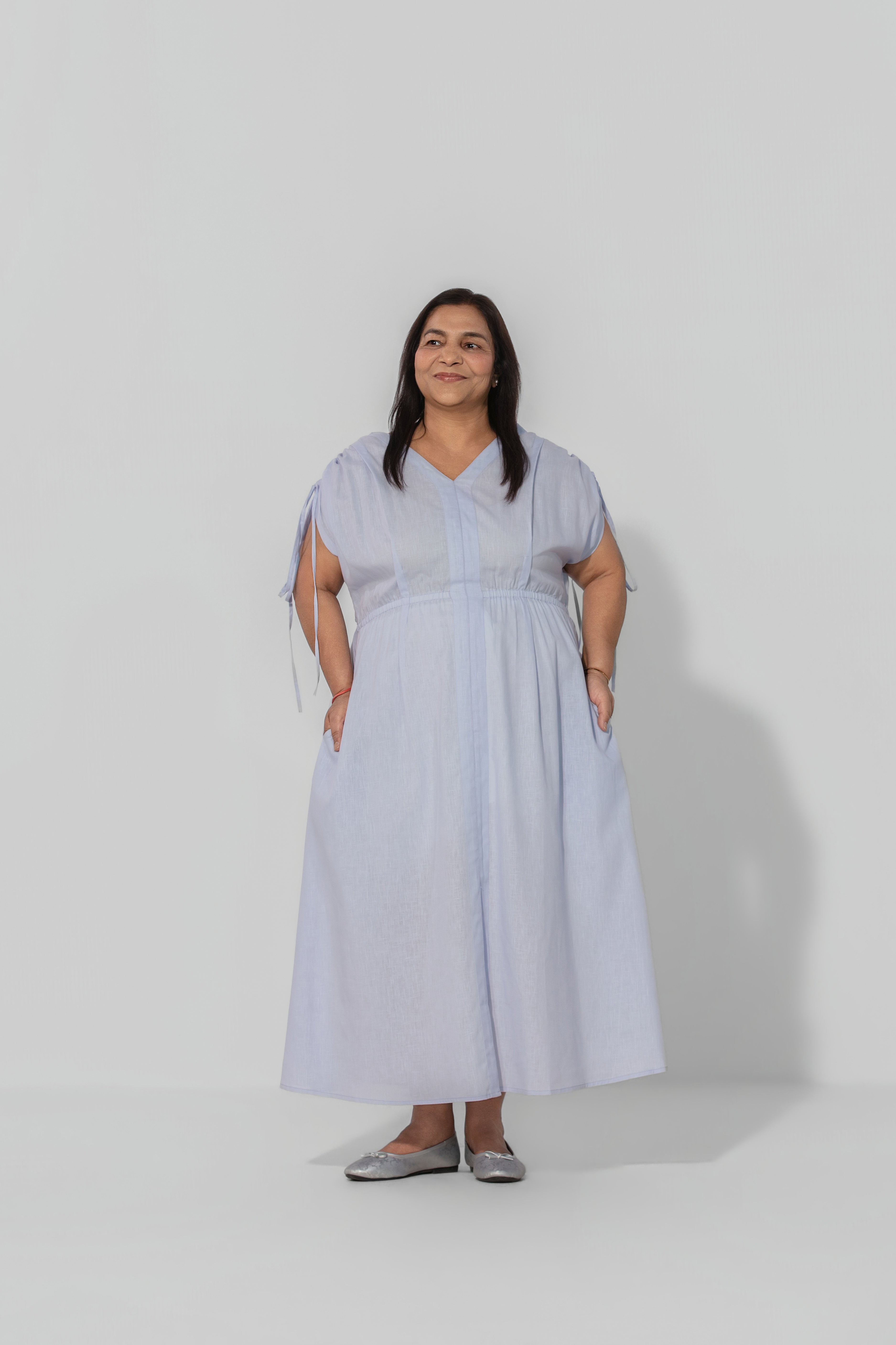 Saru Drawstring Sleeve Maxi Dress
