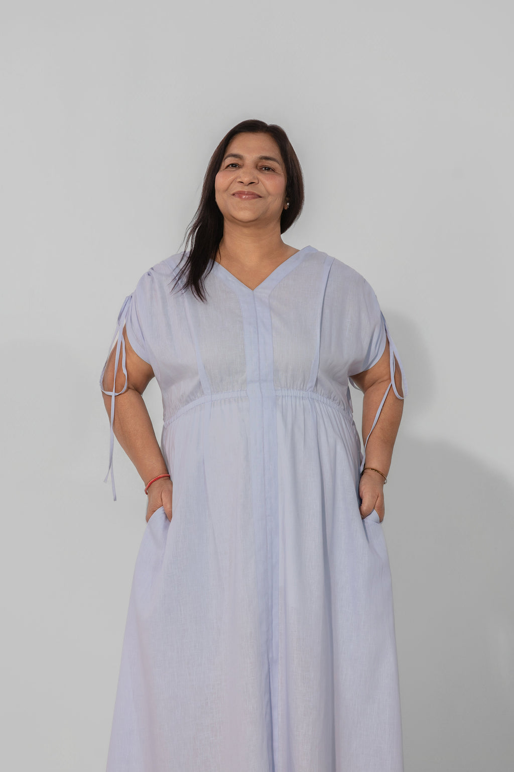 Saru Drawstring Sleeve Maxi Dress