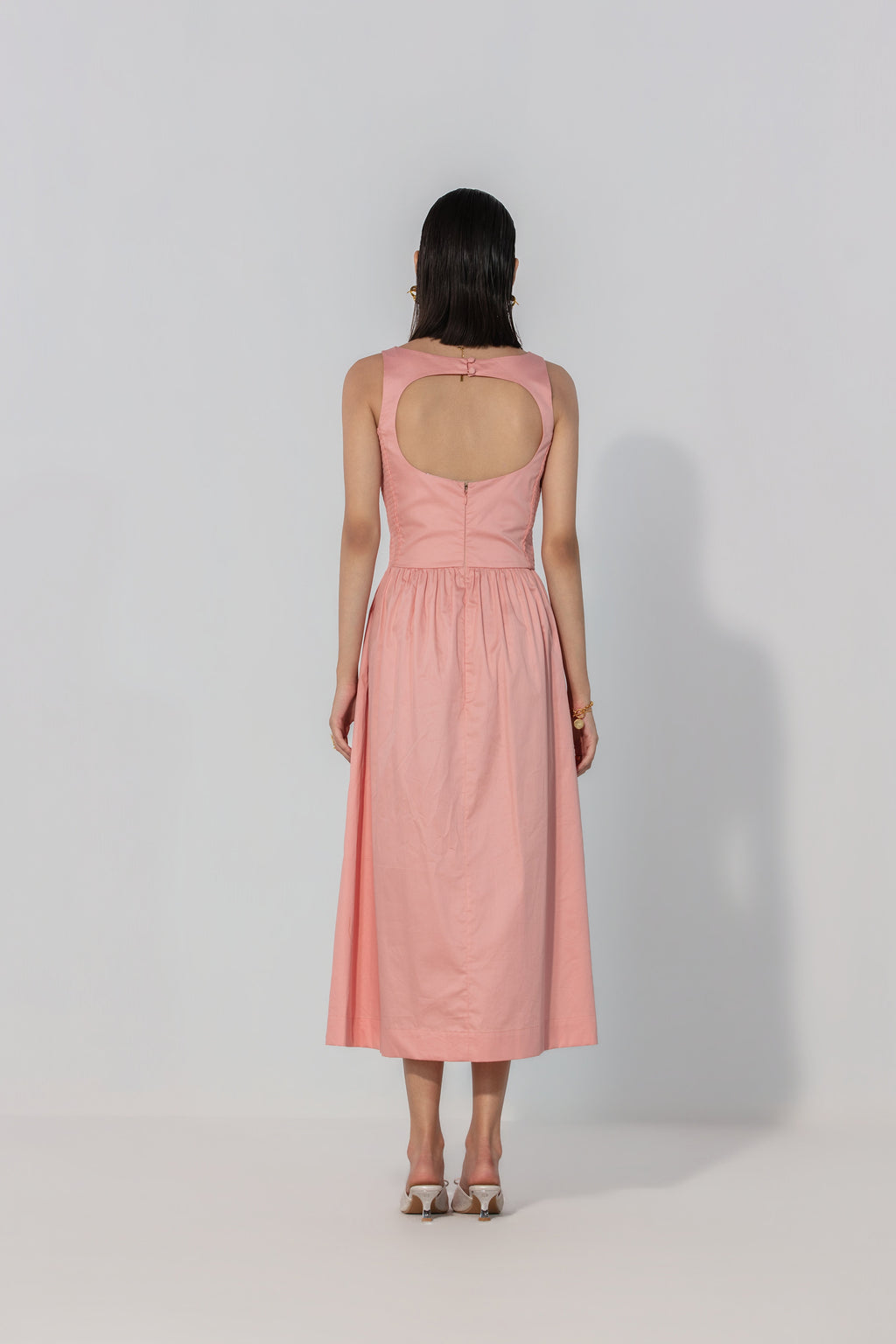 Vriti in Blush Shirred Panel Maxi Dress