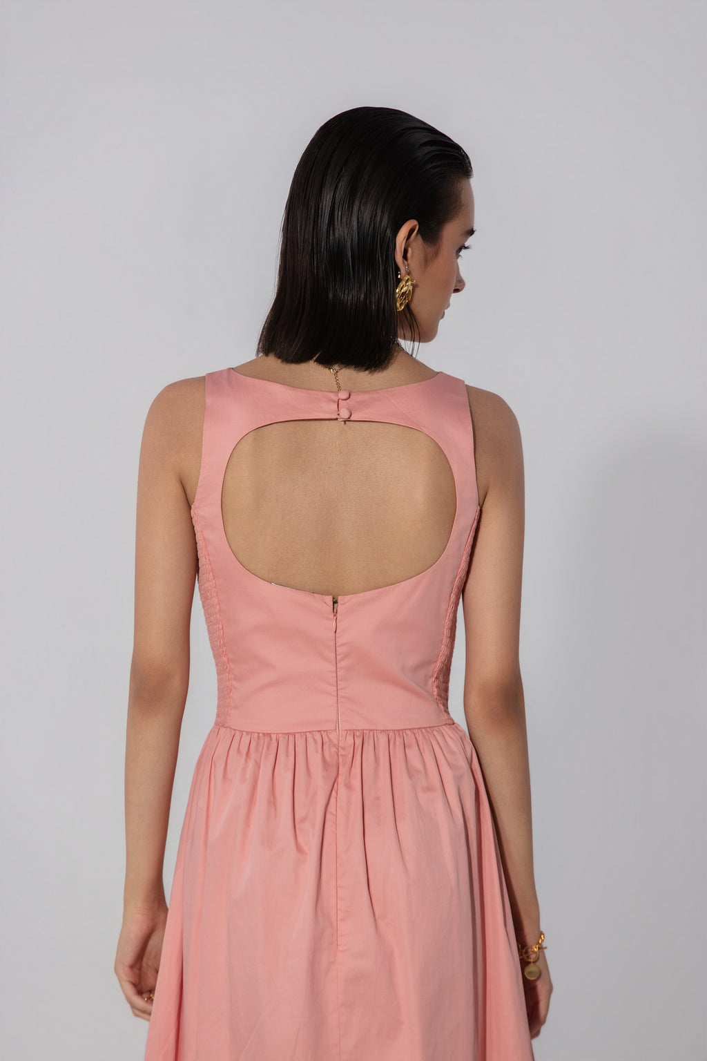 Vriti in Blush Shirred Panel Maxi Dress