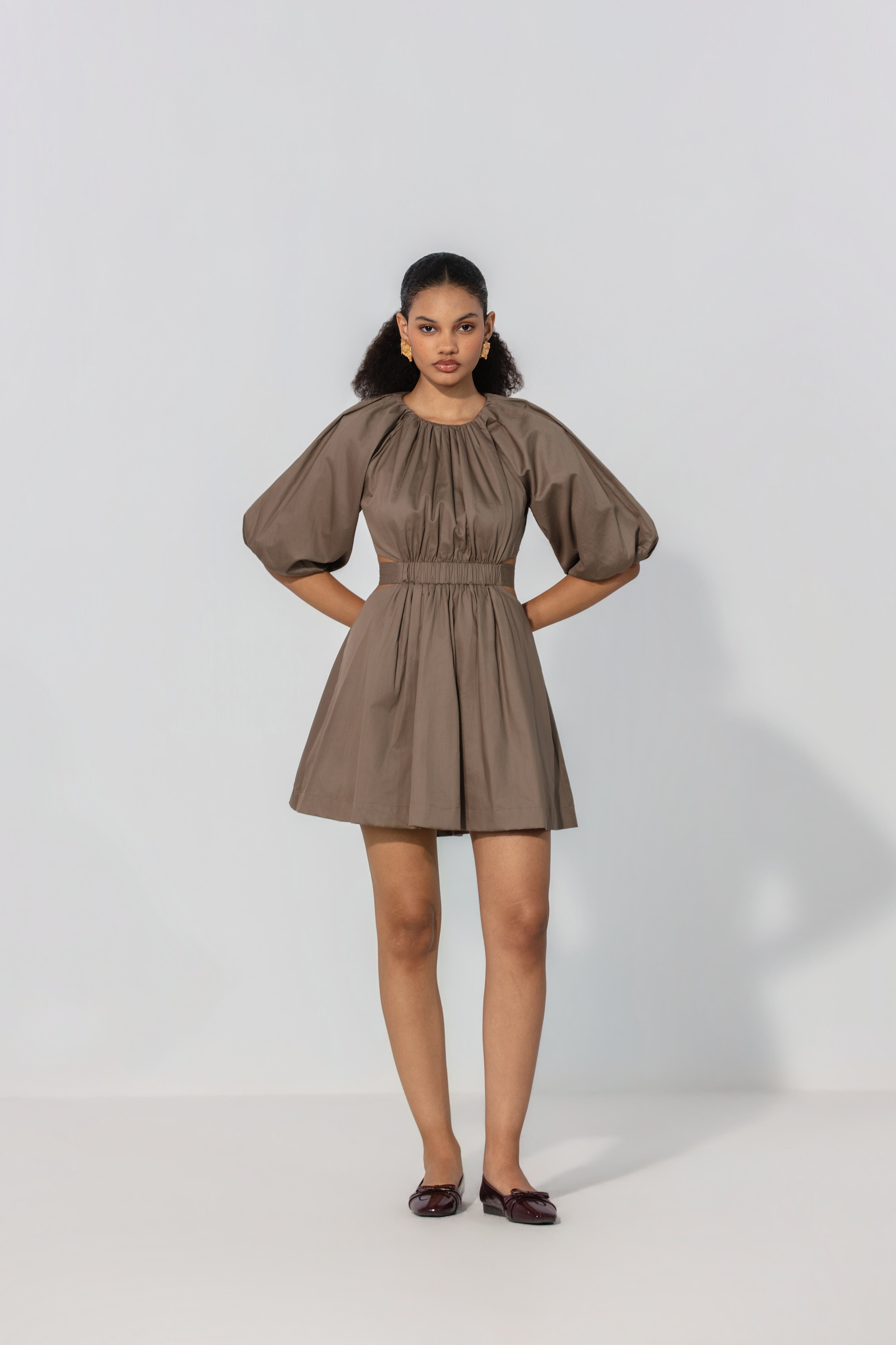 Mocha Cut-Out Tie Mini Dress