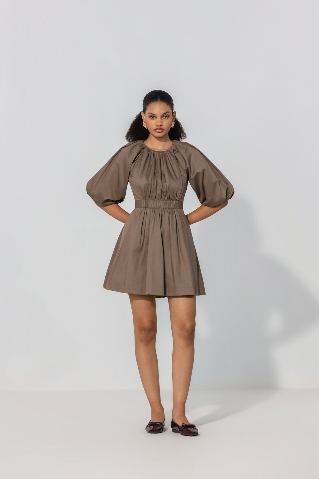Neha in Mocha Cut-Out Tie Mini Dress