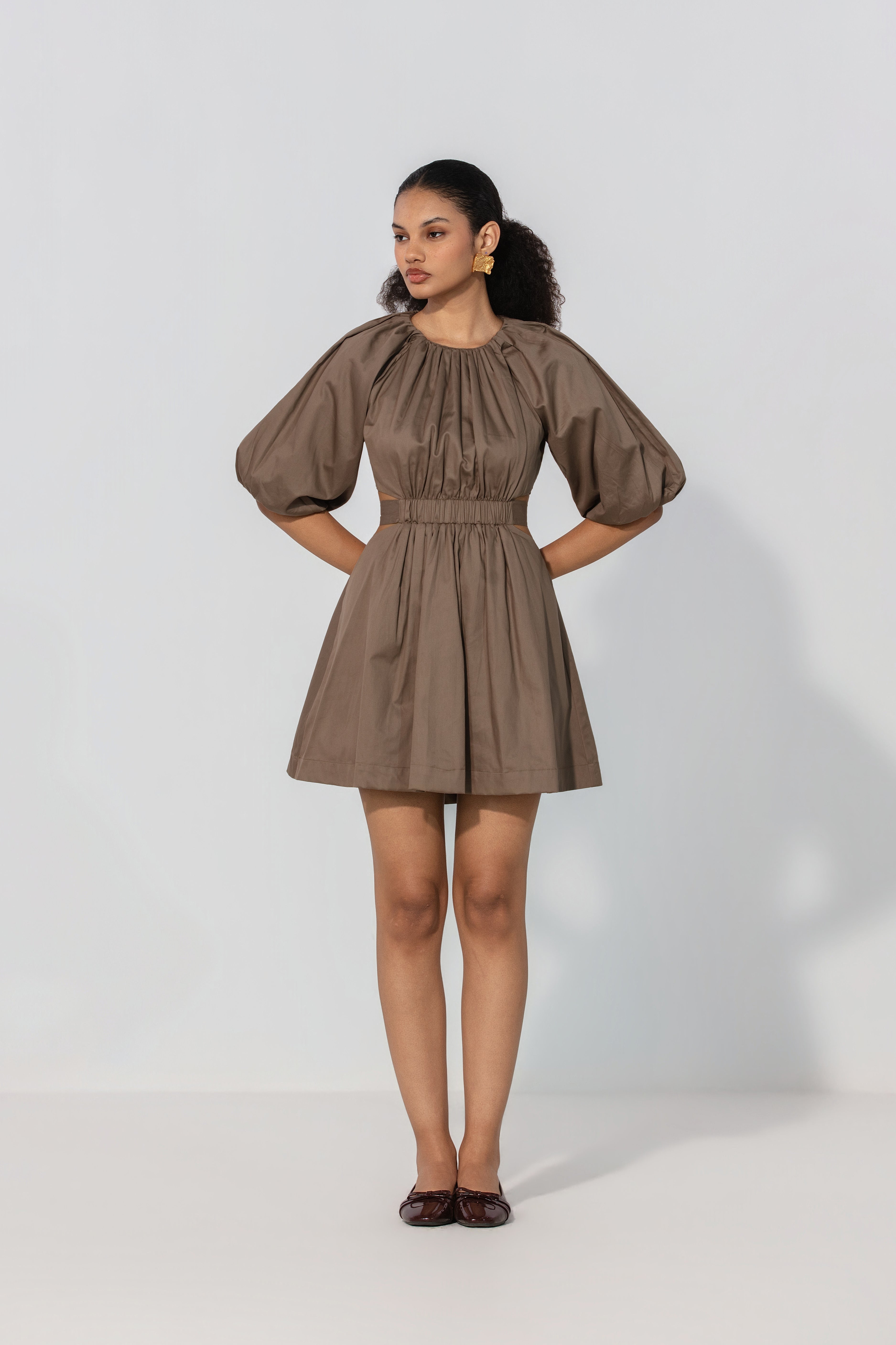 Neha in Mocha Cut-Out Tie Mini Dress