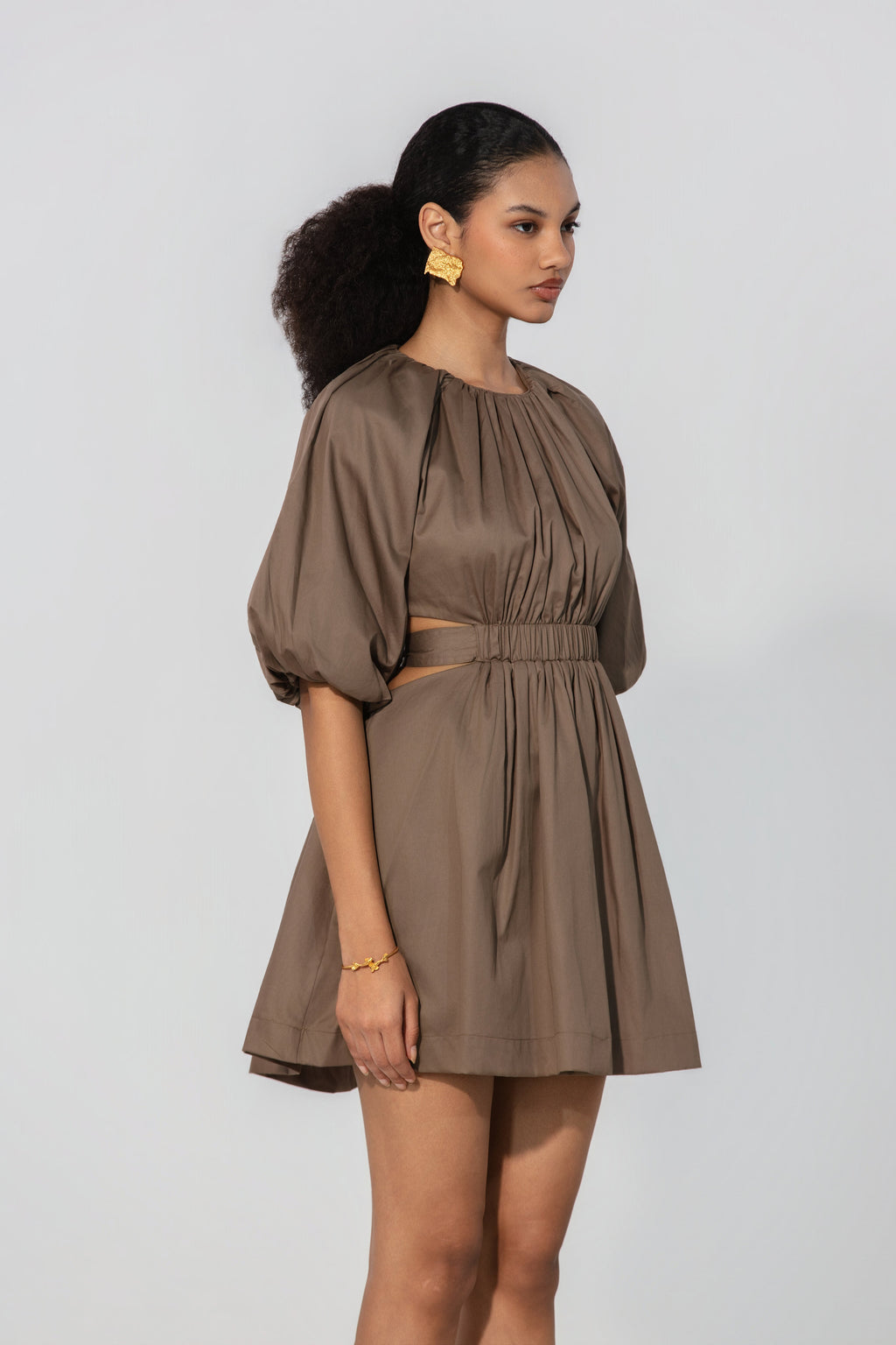 Neha in Mocha Cut-Out Tie Mini Dress