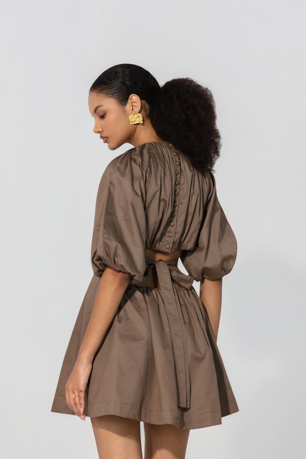 Neha in Mocha Cut-Out Tie Mini Dress