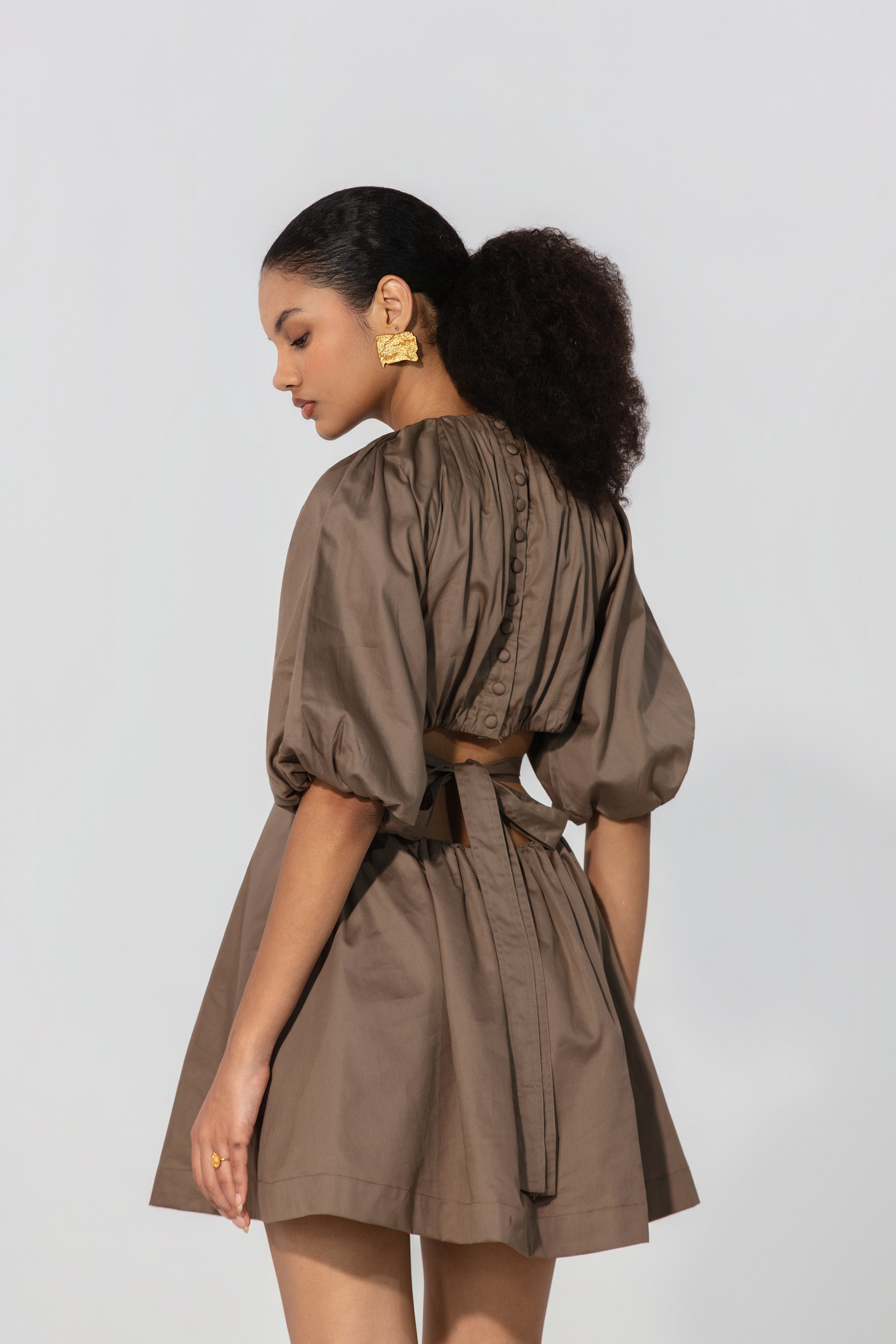 Neha in Mocha Cut-Out Tie Mini Dress