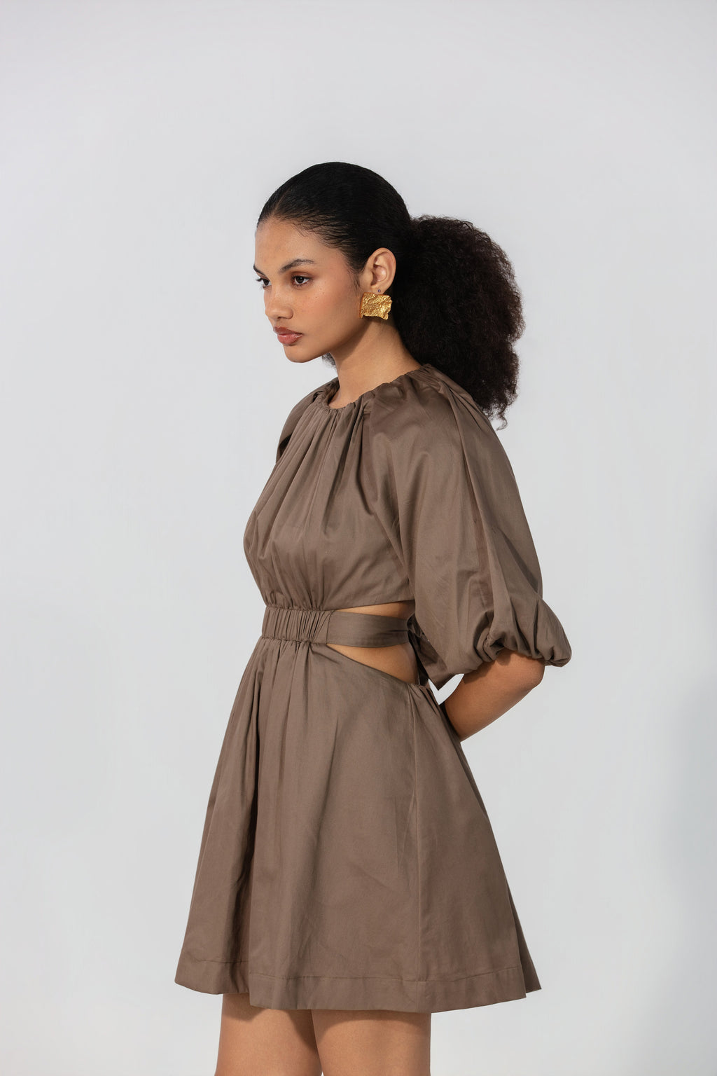 Neha in Mocha Cut-Out Tie Mini Dress
