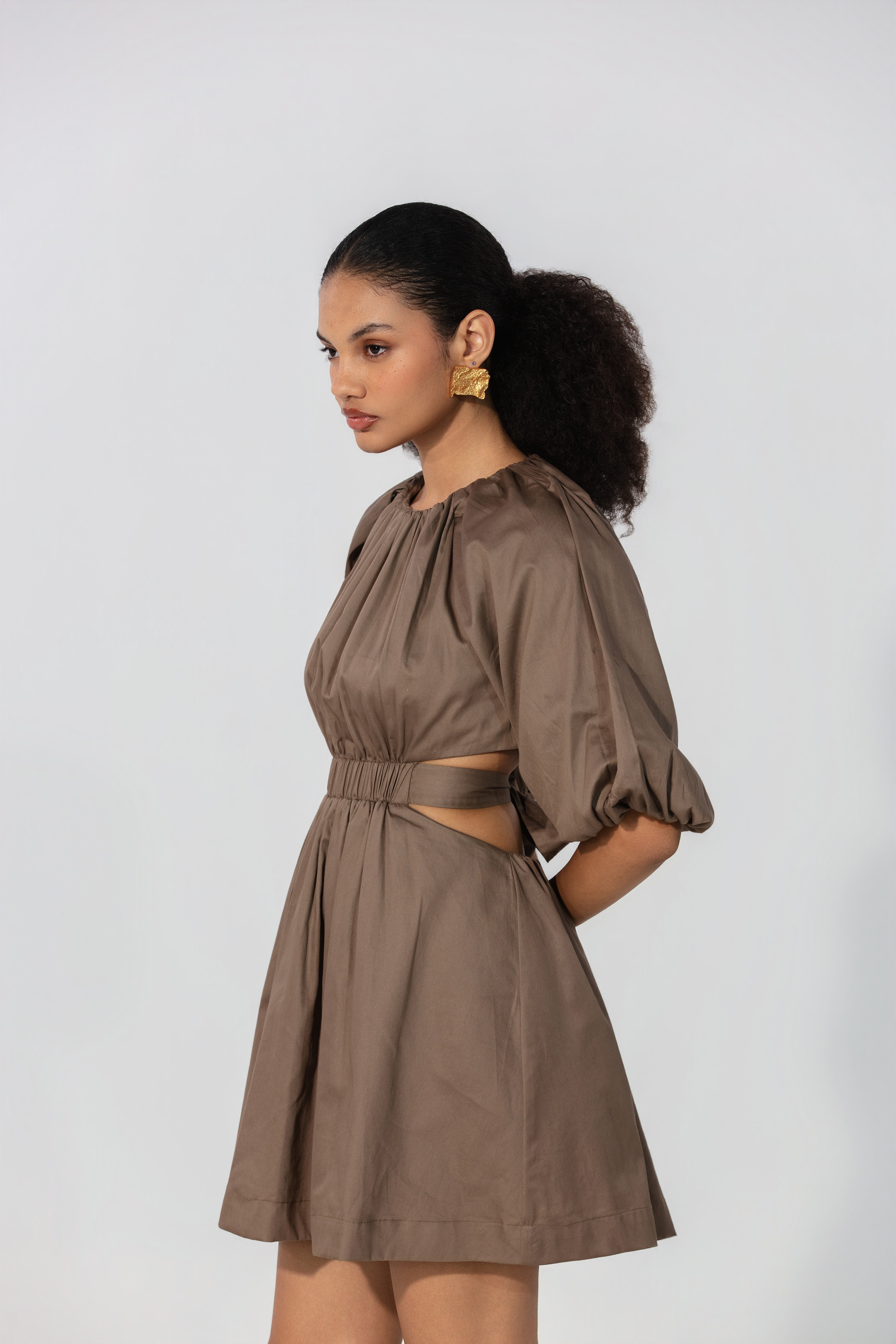 Neha in Mocha Cut-Out Tie Mini Dress