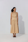 Sand Collared Drop-Waist Maxi Dress