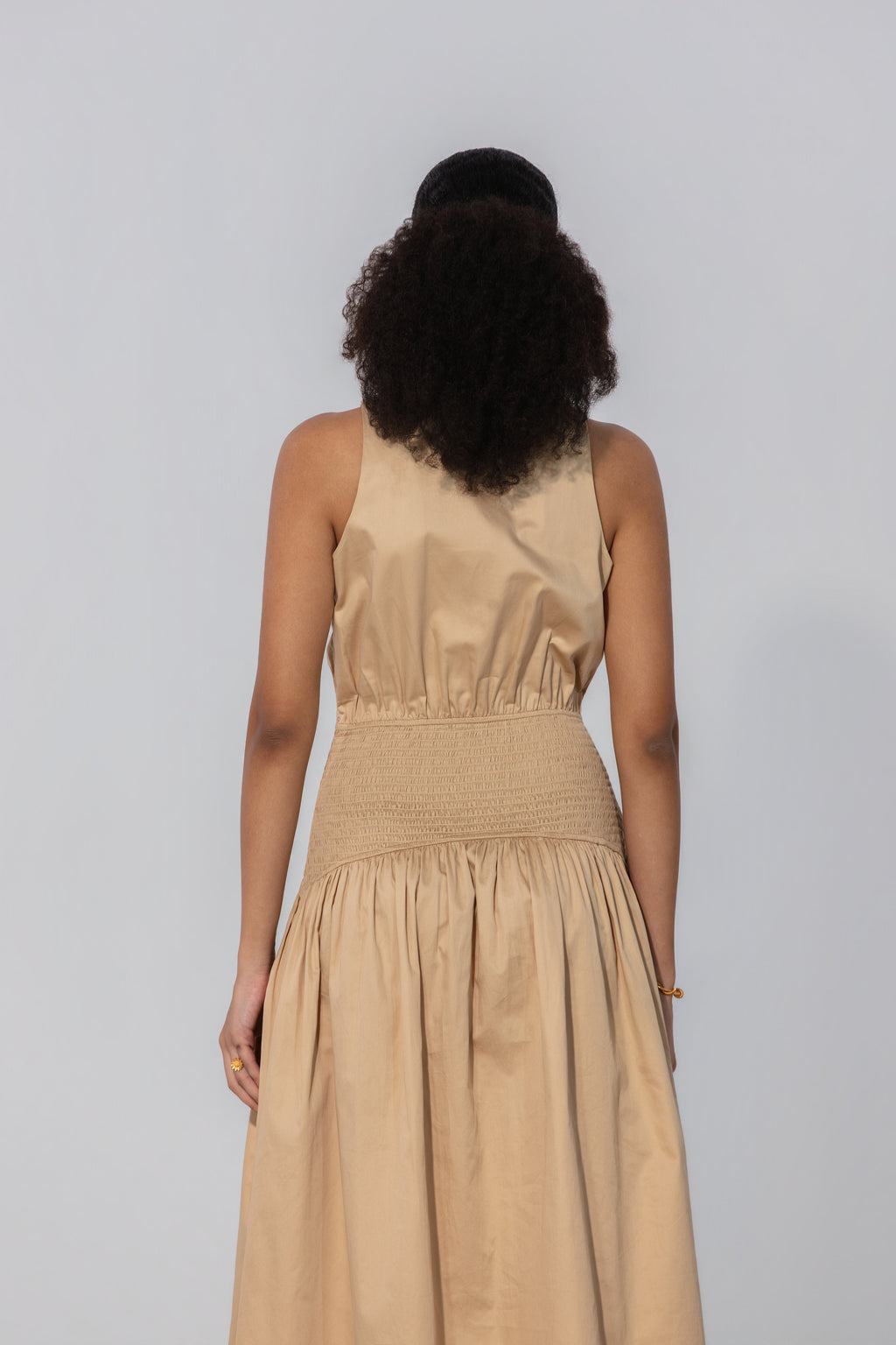 Ange in Sand Collared Drop-Waist Maxi Dress