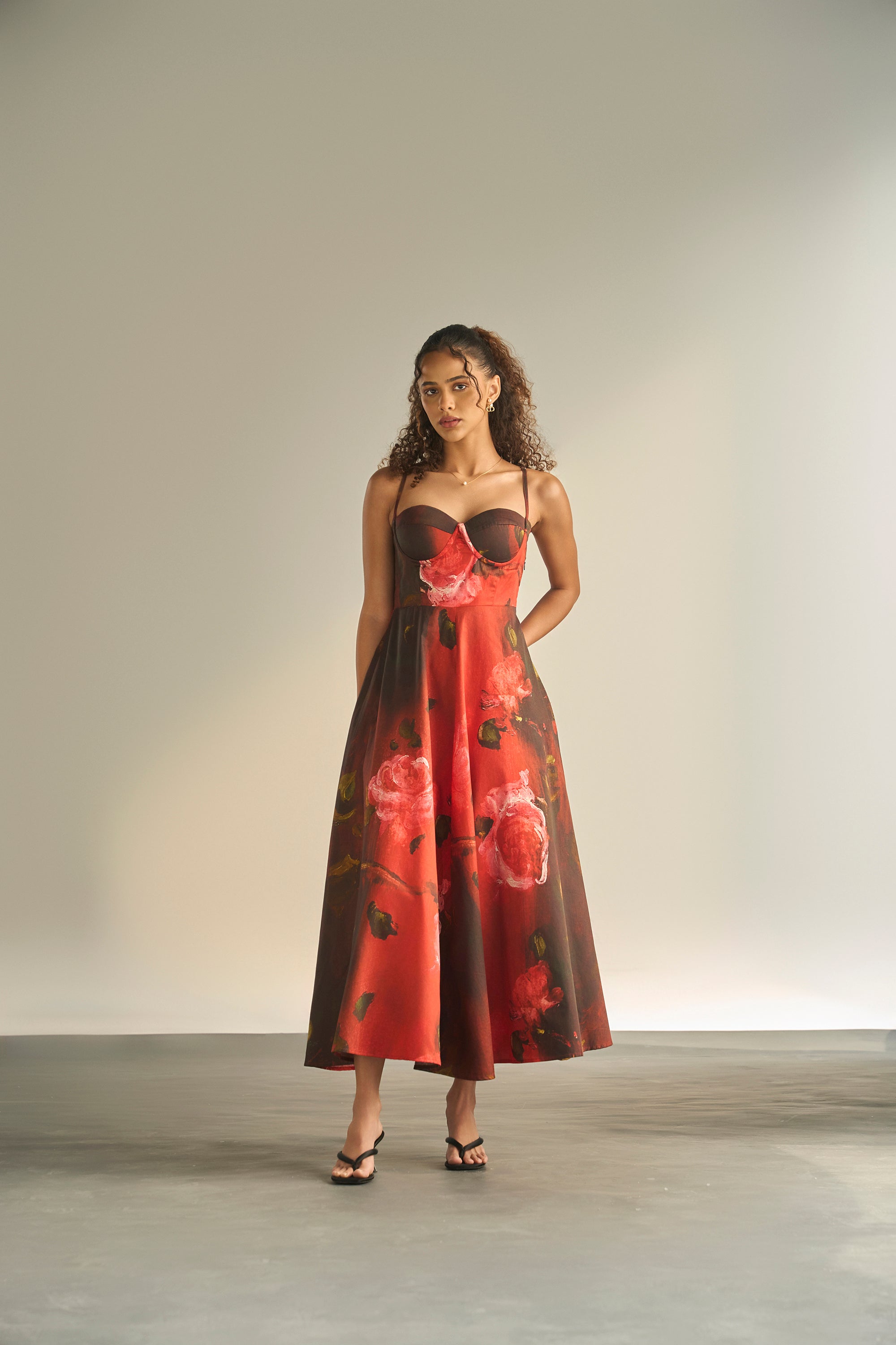 Rubby in Crimson Petals Padded Dress