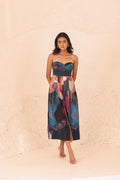 Thr3letter Musee Padded Maxi Dress with abstract watercolor print in jewel tones