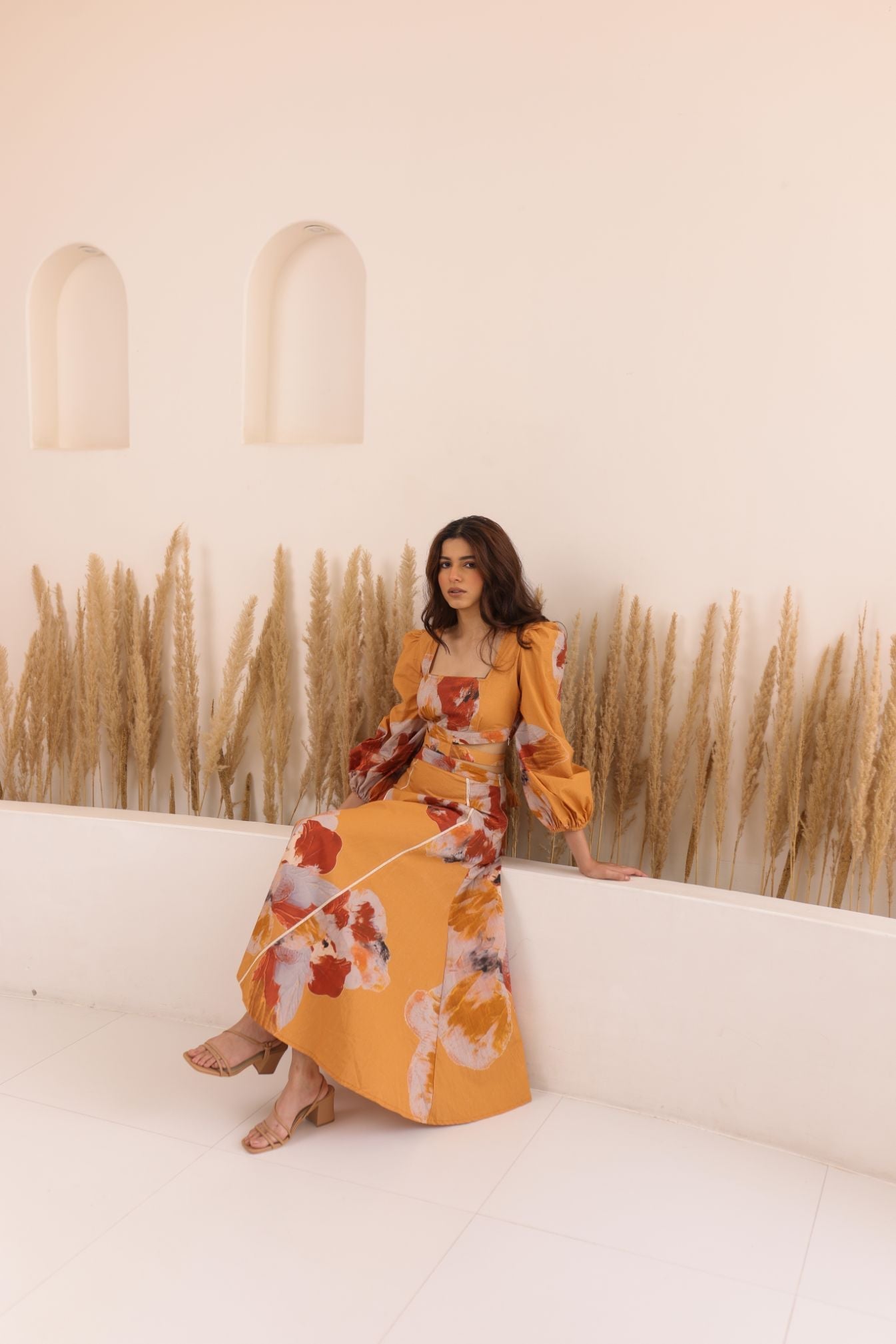 Cotton poplin Eclat Dress featuring bold color blocking and midi length by Thr3letter