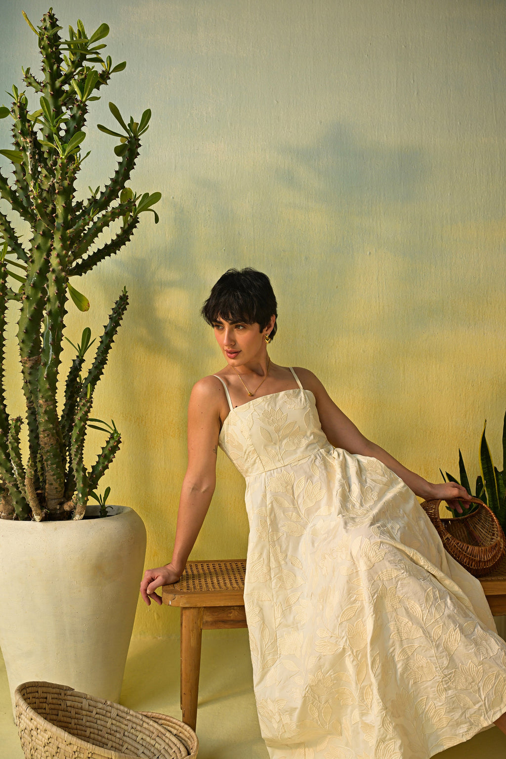 Brinda in Moonflower Embroidered Flare Maxi