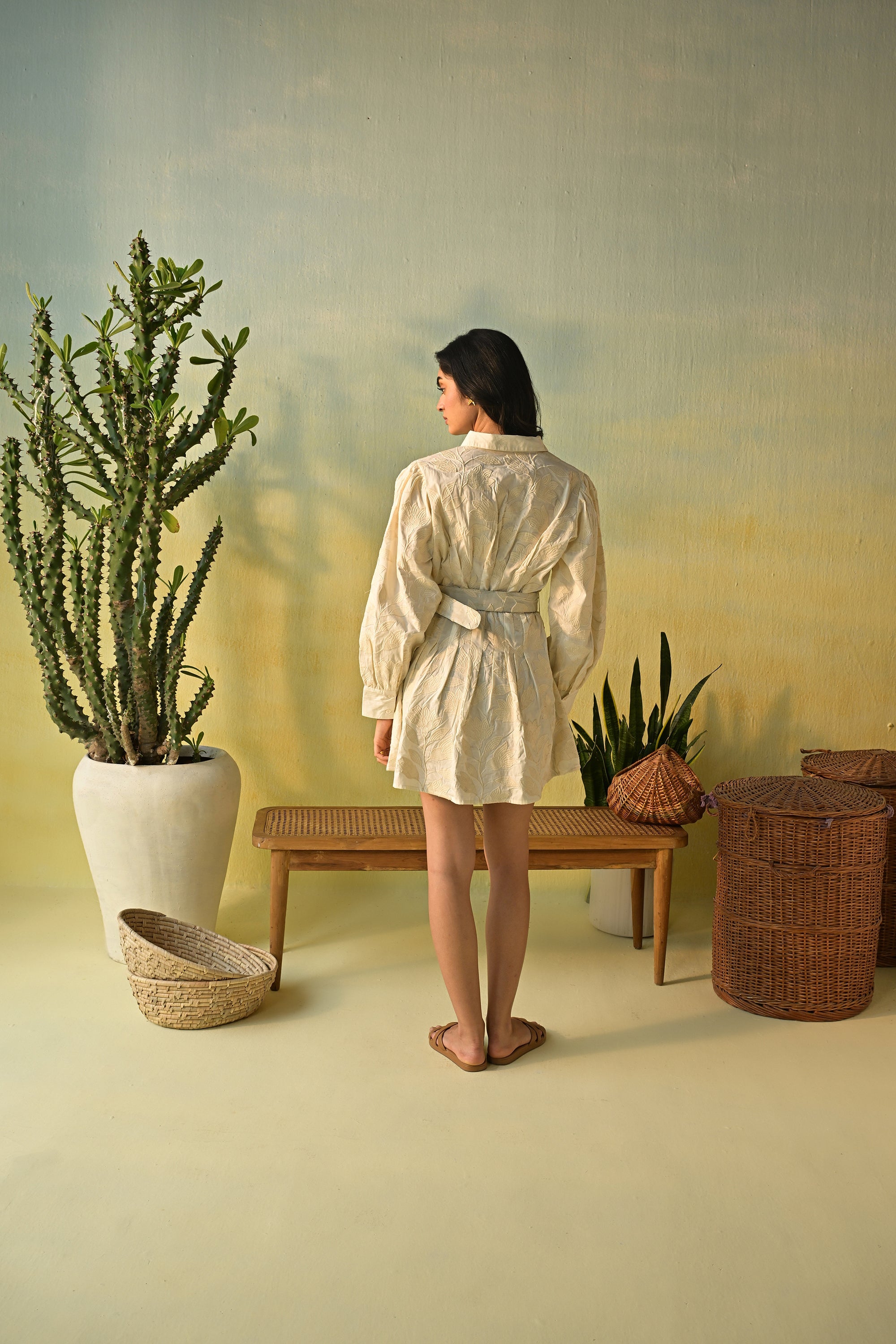 Moonflower – Embroidered Mini Shirt Dress