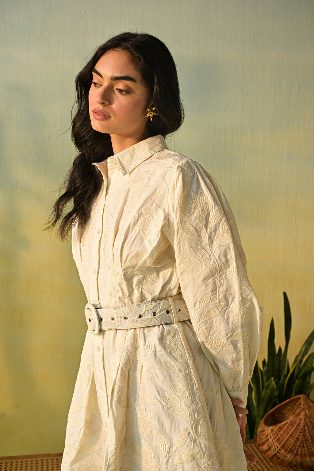 Moonflower – Embroidered Mini Shirt Dress