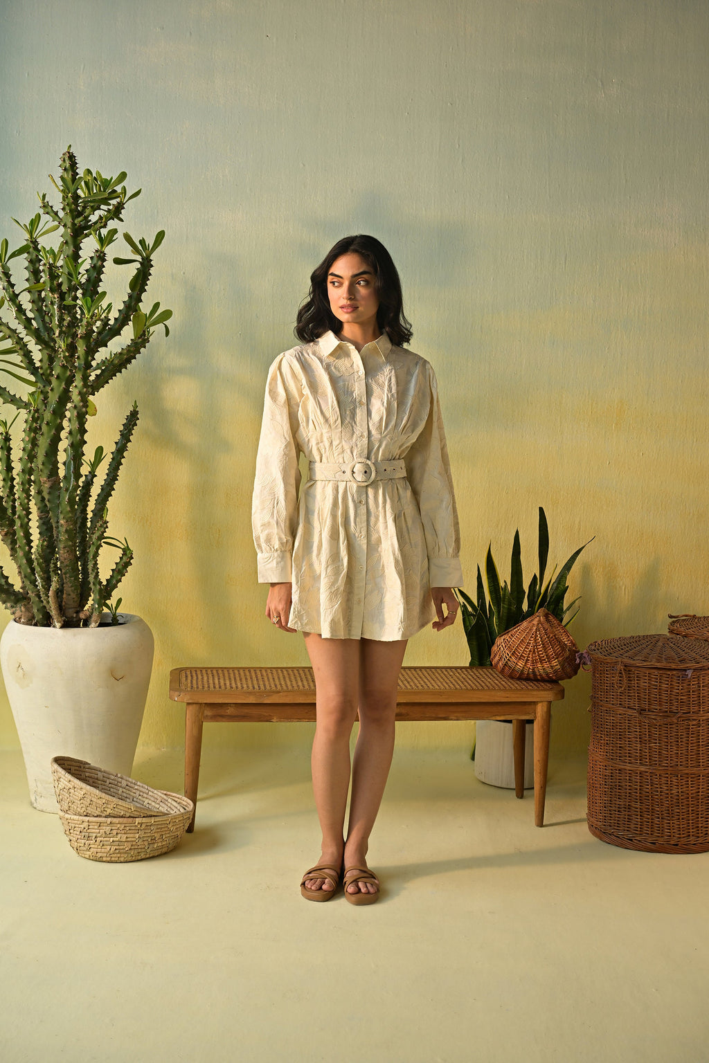 Moonflower – Embroidered Mini Shirt Dress