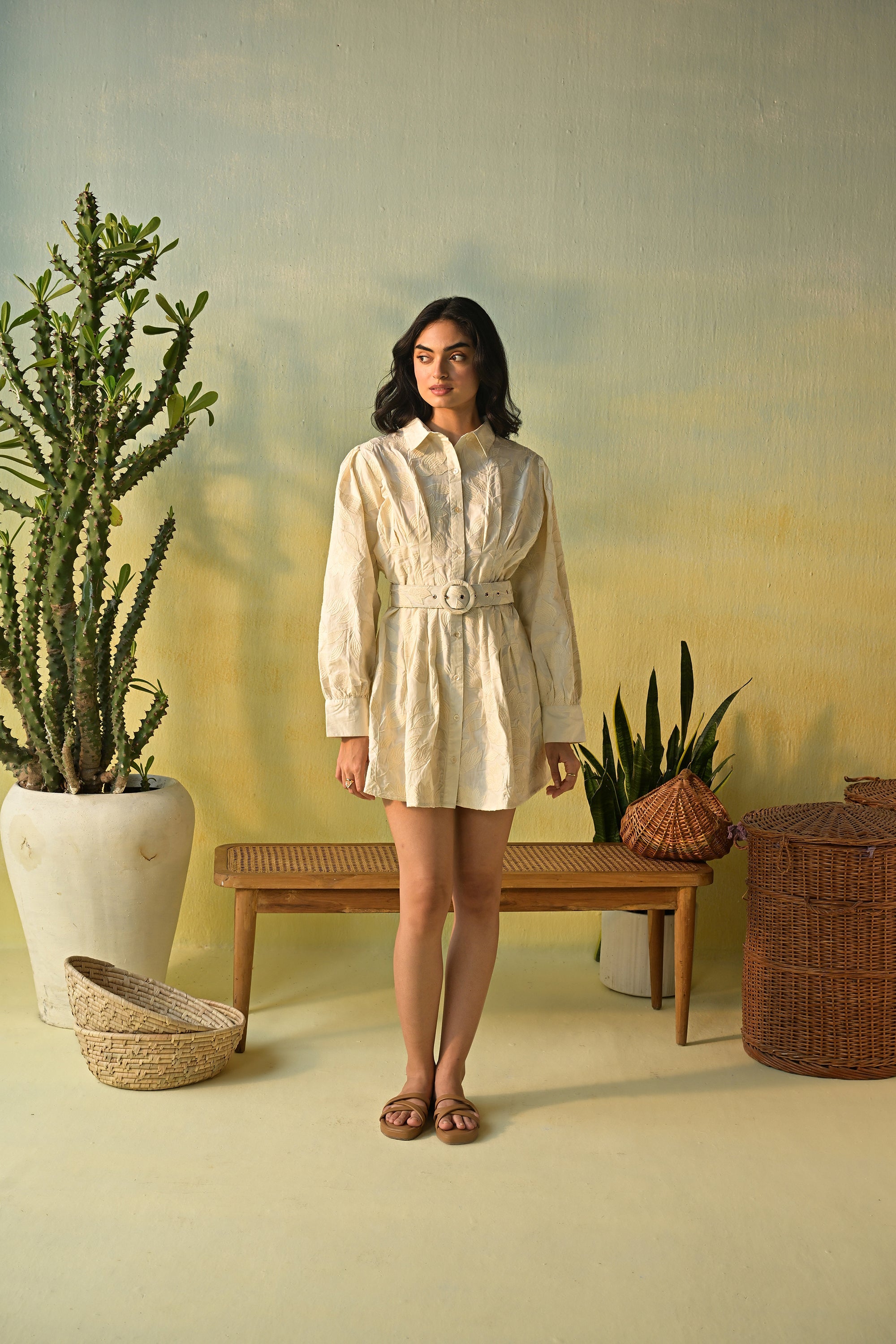 Moonflower – Embroidered Mini Shirt Dress