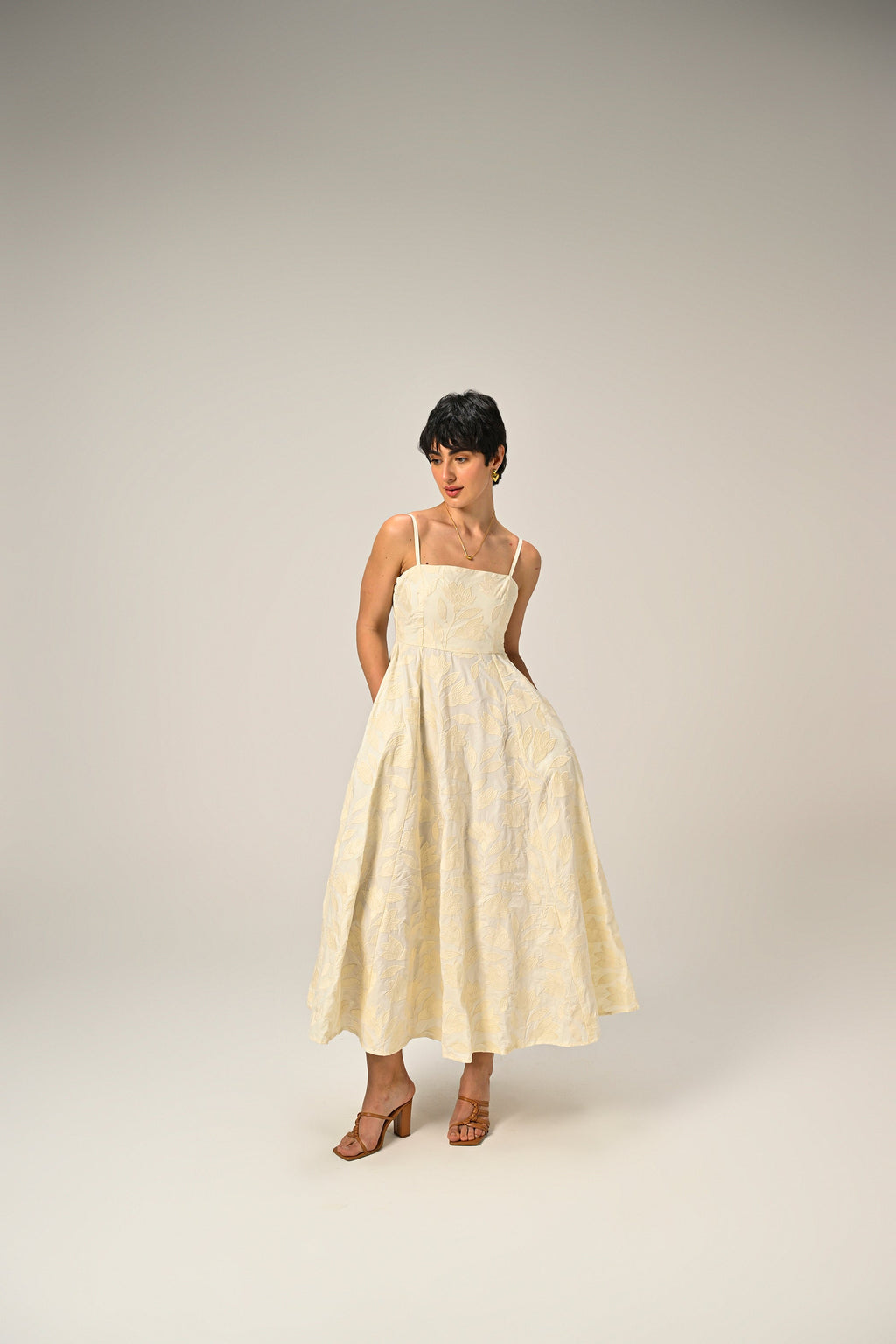 Brinda in Moonflower Embroidered Flare Maxi