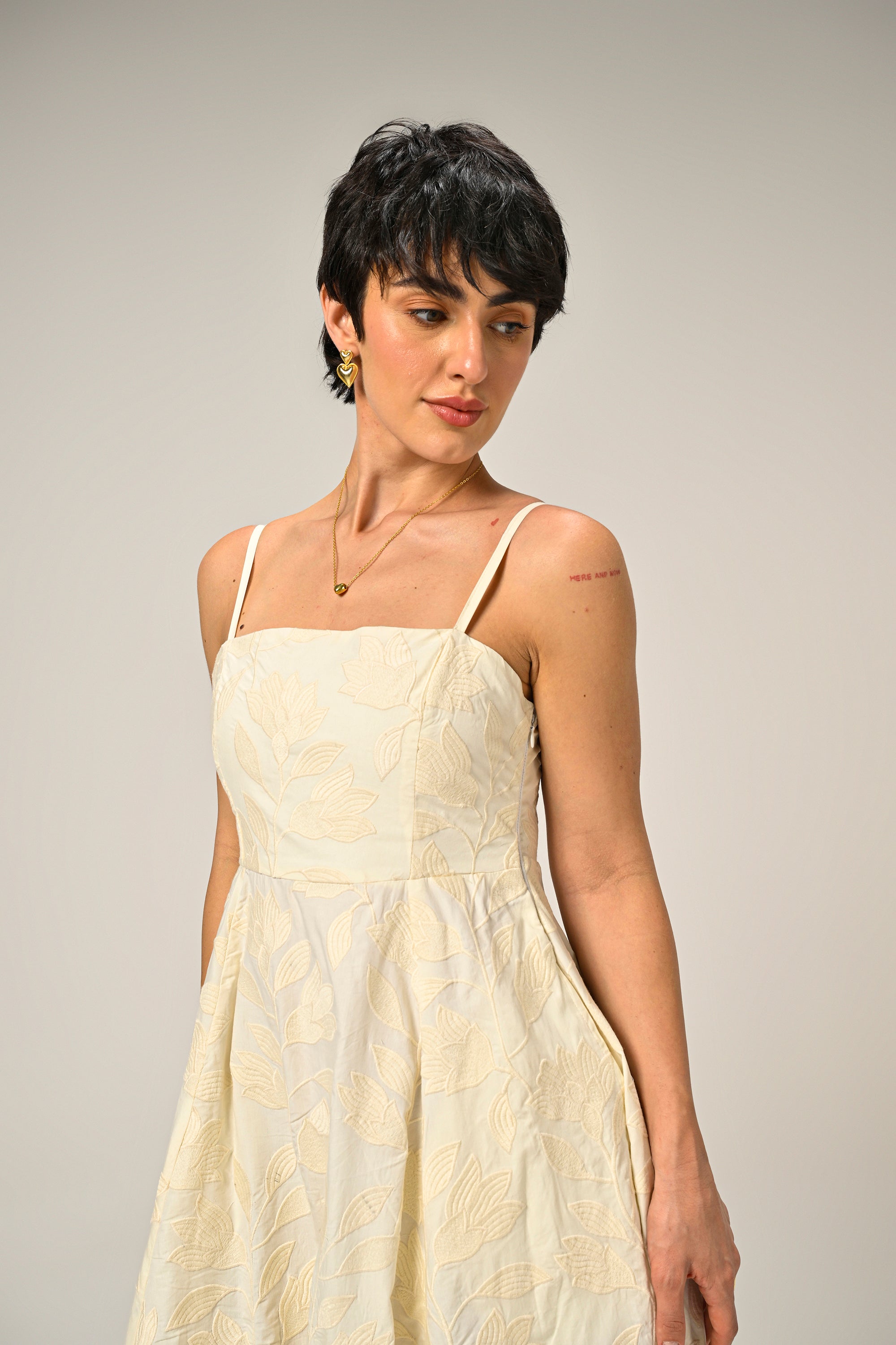 Brinda in Moonflower Embroidered Flare Maxi