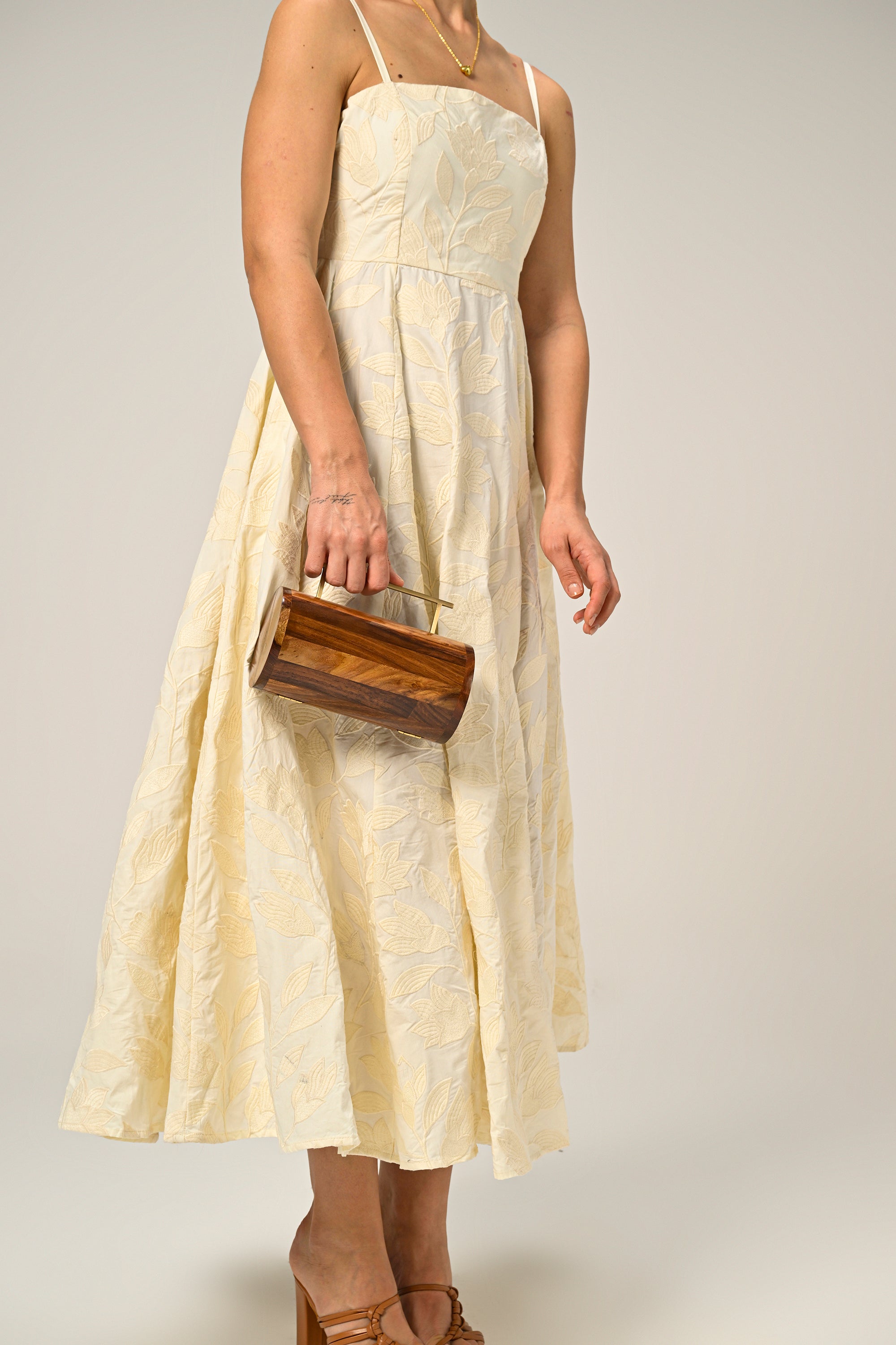 Brinda in Moonflower Embroidered Flare Maxi