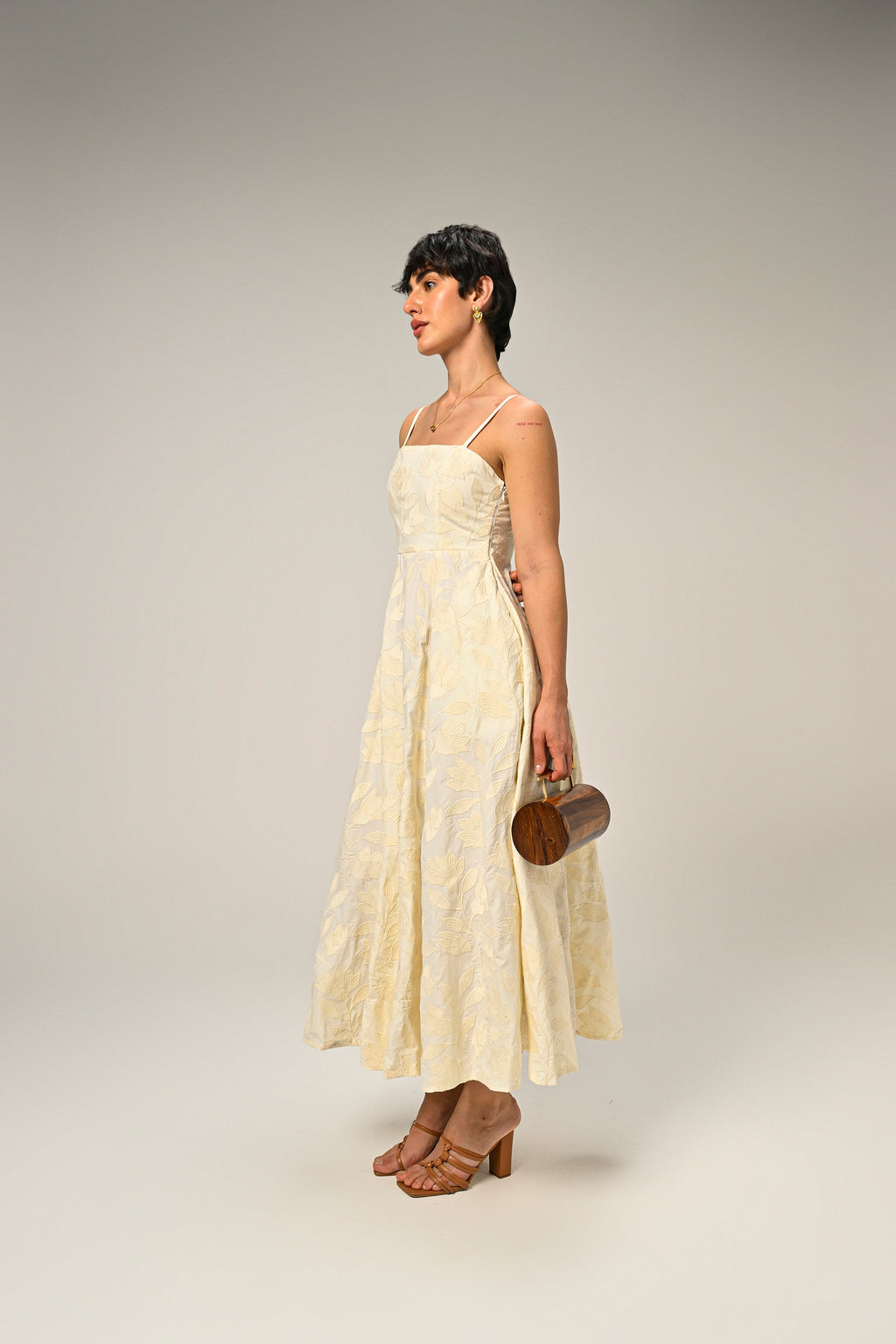 Brinda in Moonflower Embroidered Flare Maxi