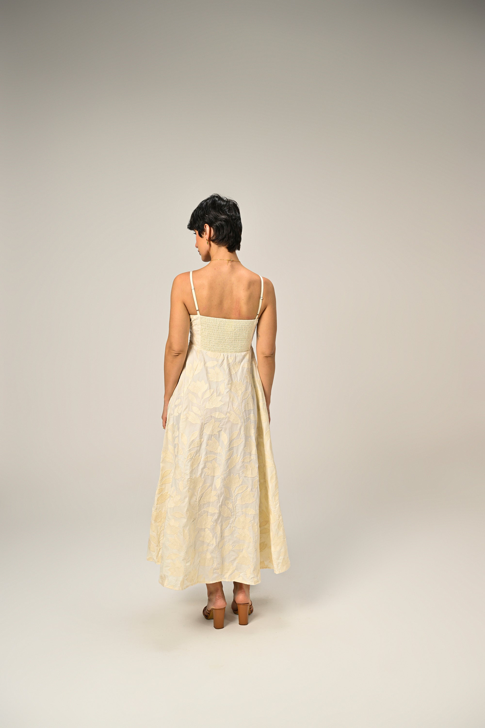 Brinda in Moonflower Embroidered Flare Maxi