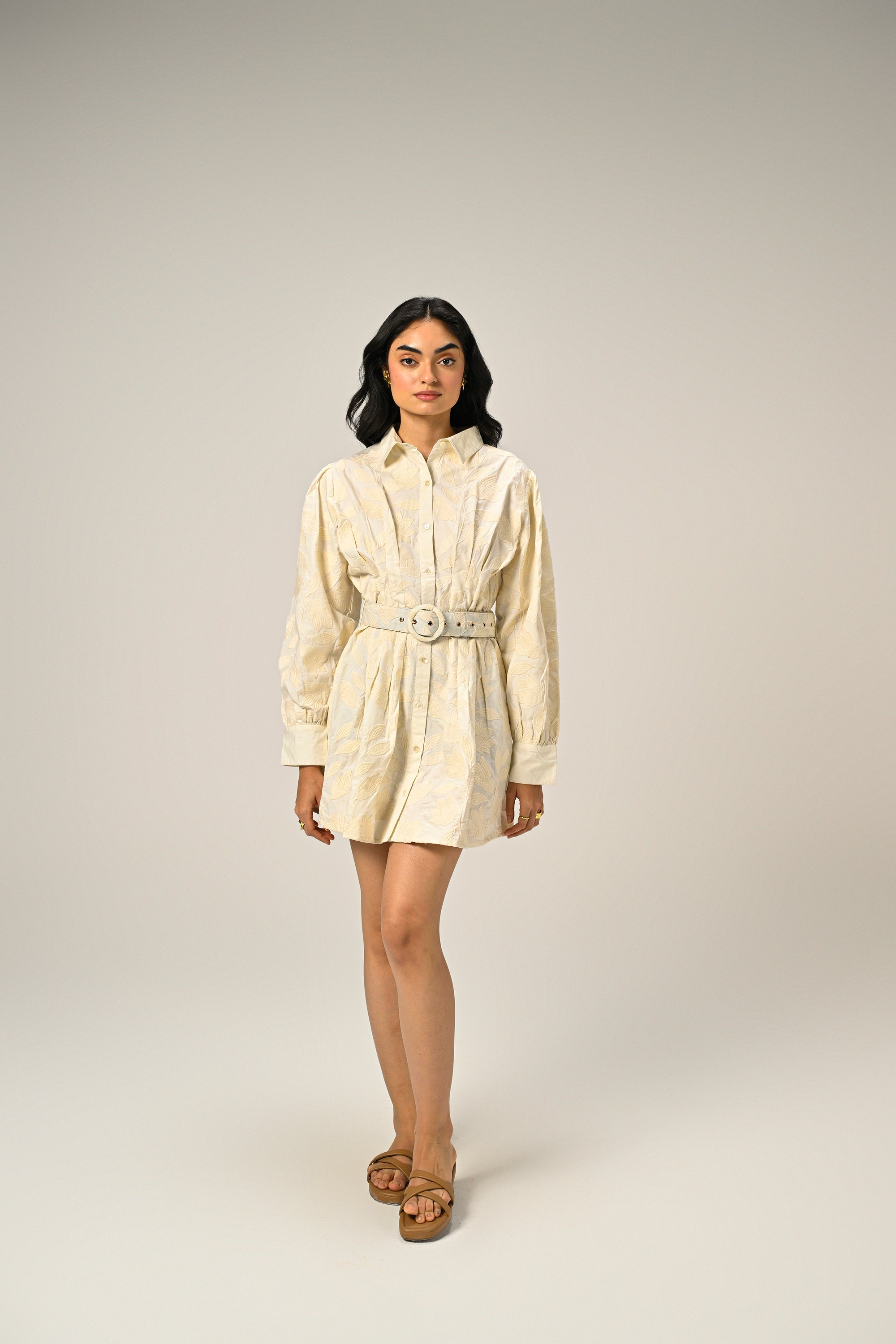 Moonflower – Embroidered Mini Shirt Dress