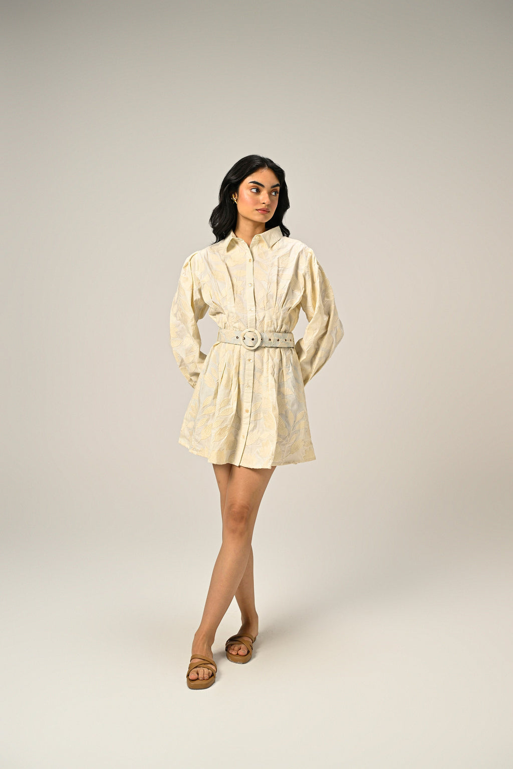 Moonflower – Embroidered Mini Shirt Dress